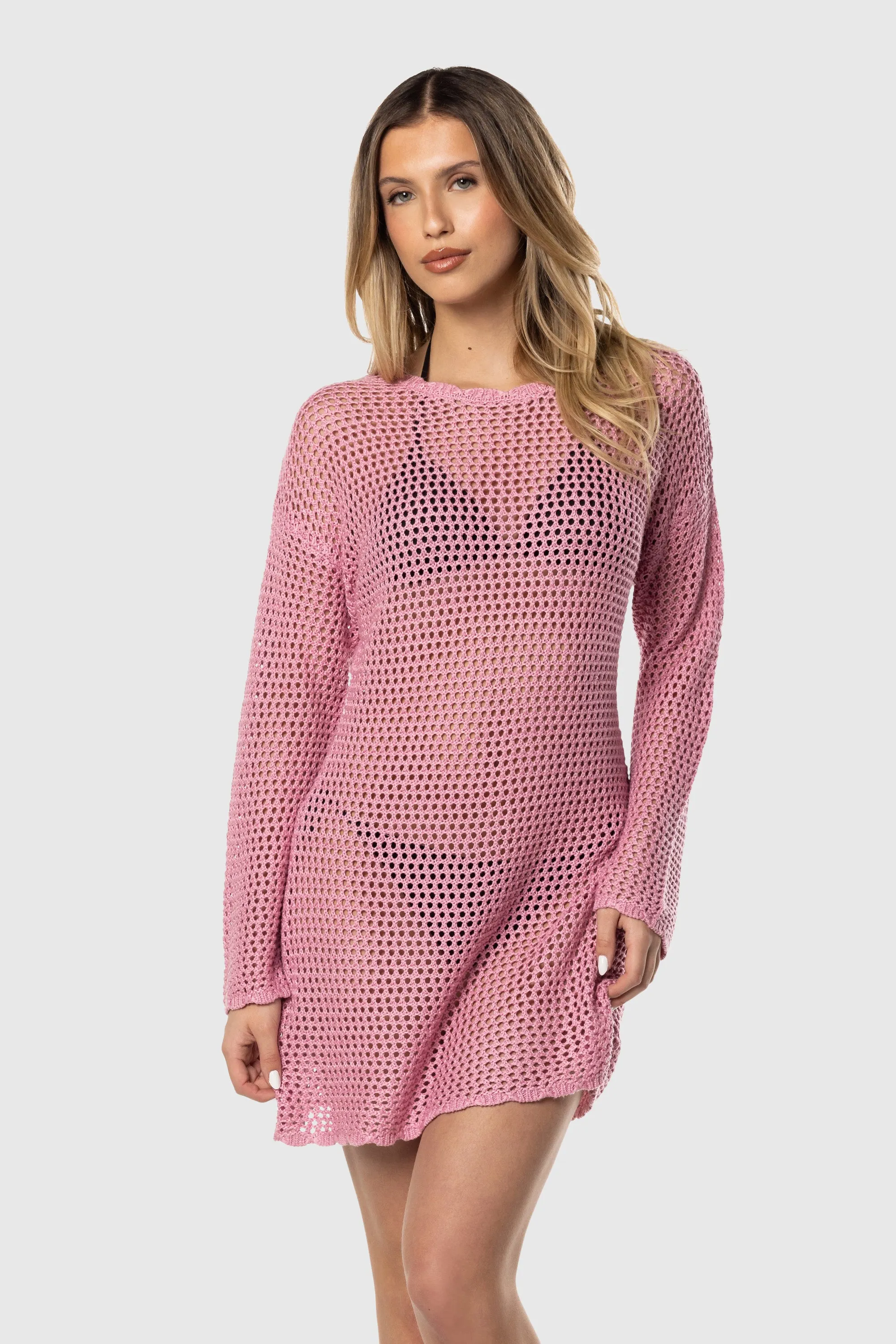 Tailored Layers Edgy-Look Crochet Swim Cover Up