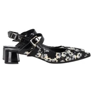 Comfy Bridal Heels Erdem Floral Print Slingback Pumps in Black Satin