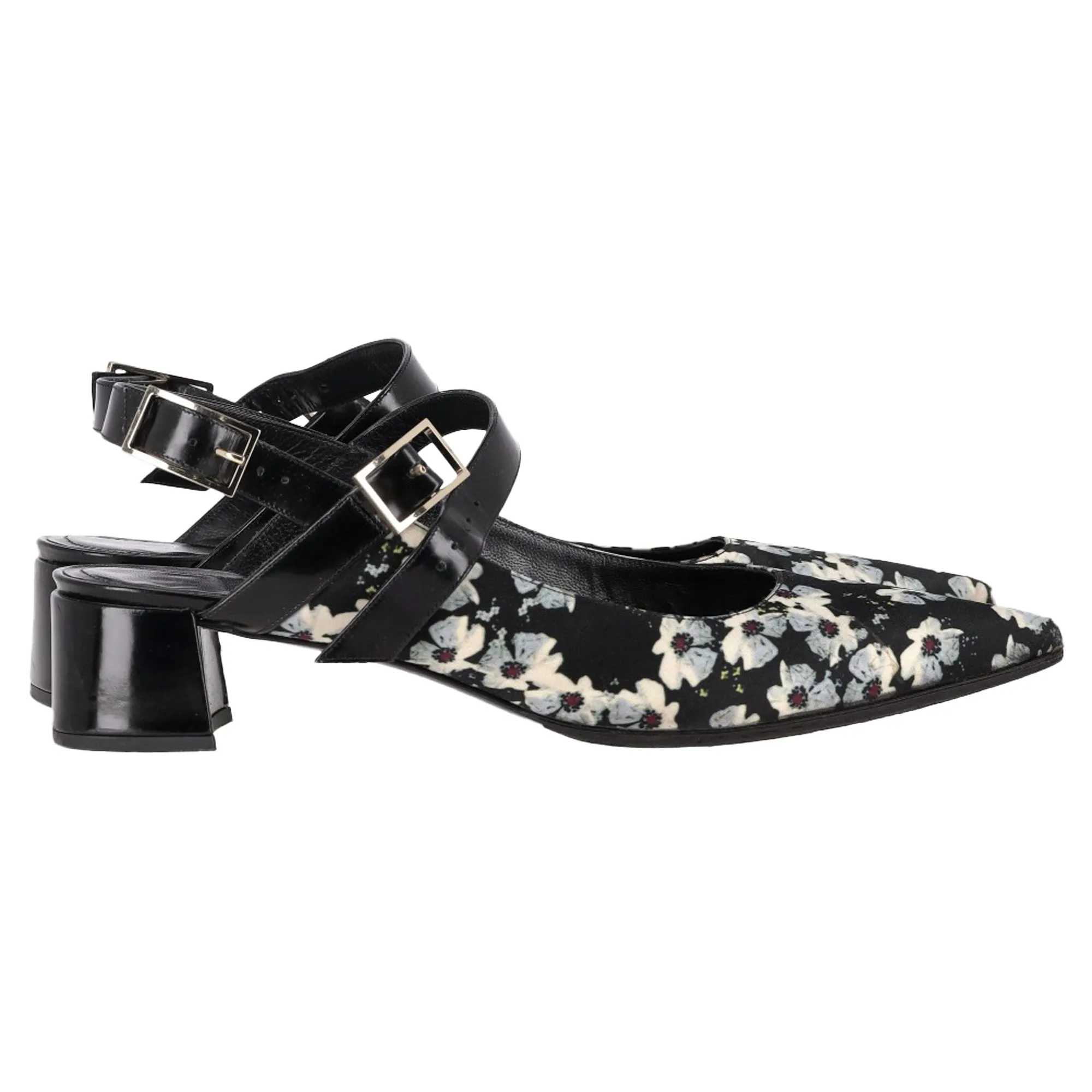 Comfy Bridal Heels Erdem Floral Print Slingback Pumps in Black Satin