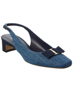 Ferragamo Rivada Denim & Leather Slingback Pump Creative Vibe