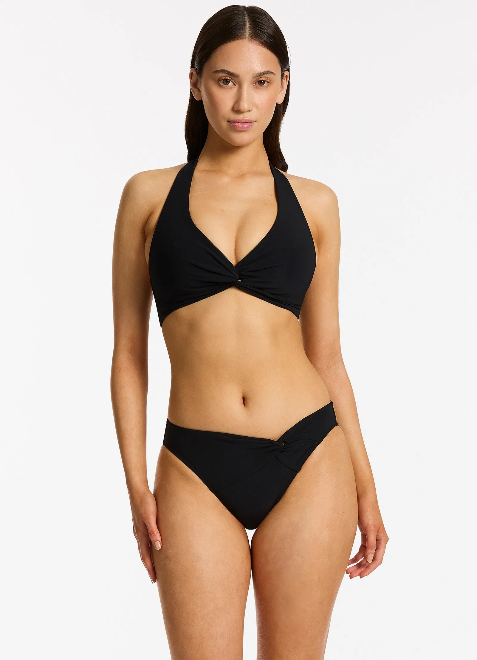 Tension Control Band Twist Front Hipster Bikini Bottom - Black