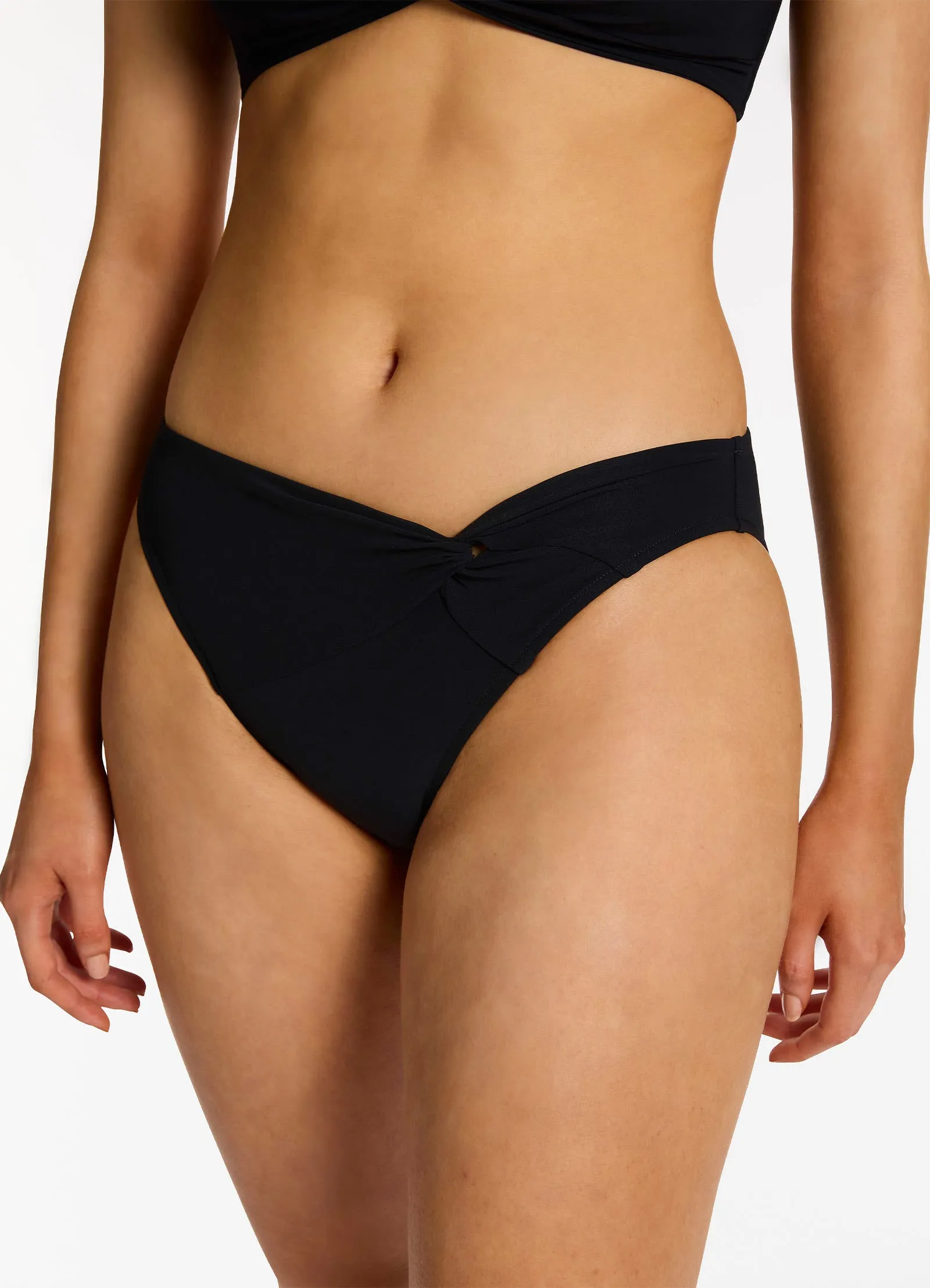 Twist Front Hipster Bikini Bottom - Black Eco Friendly Dyeing Flexible Back Closure