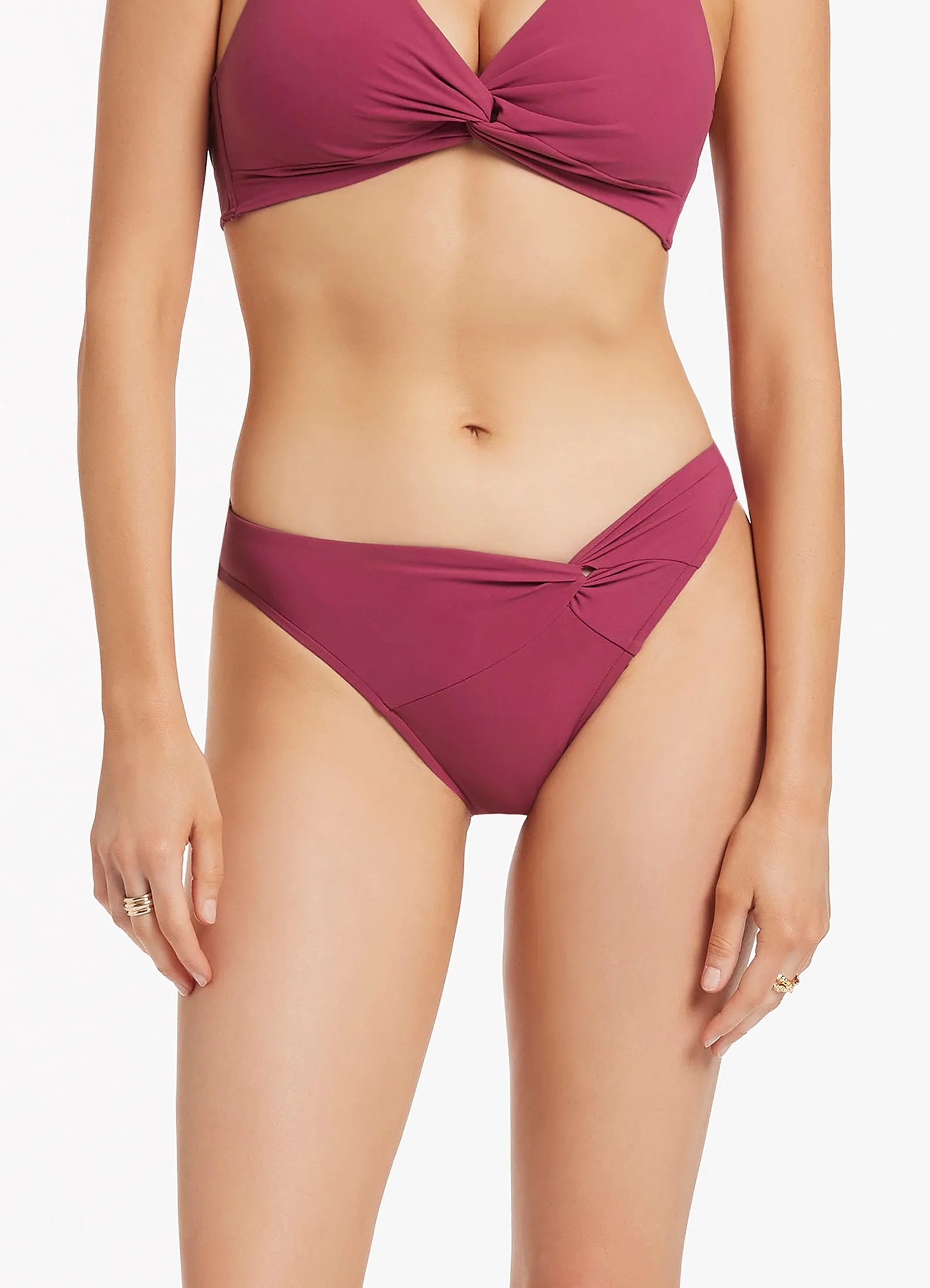 Stacked Cushioning Cross Back Strap Design Twist Front Hipster Bikini Bottom - Orchid
