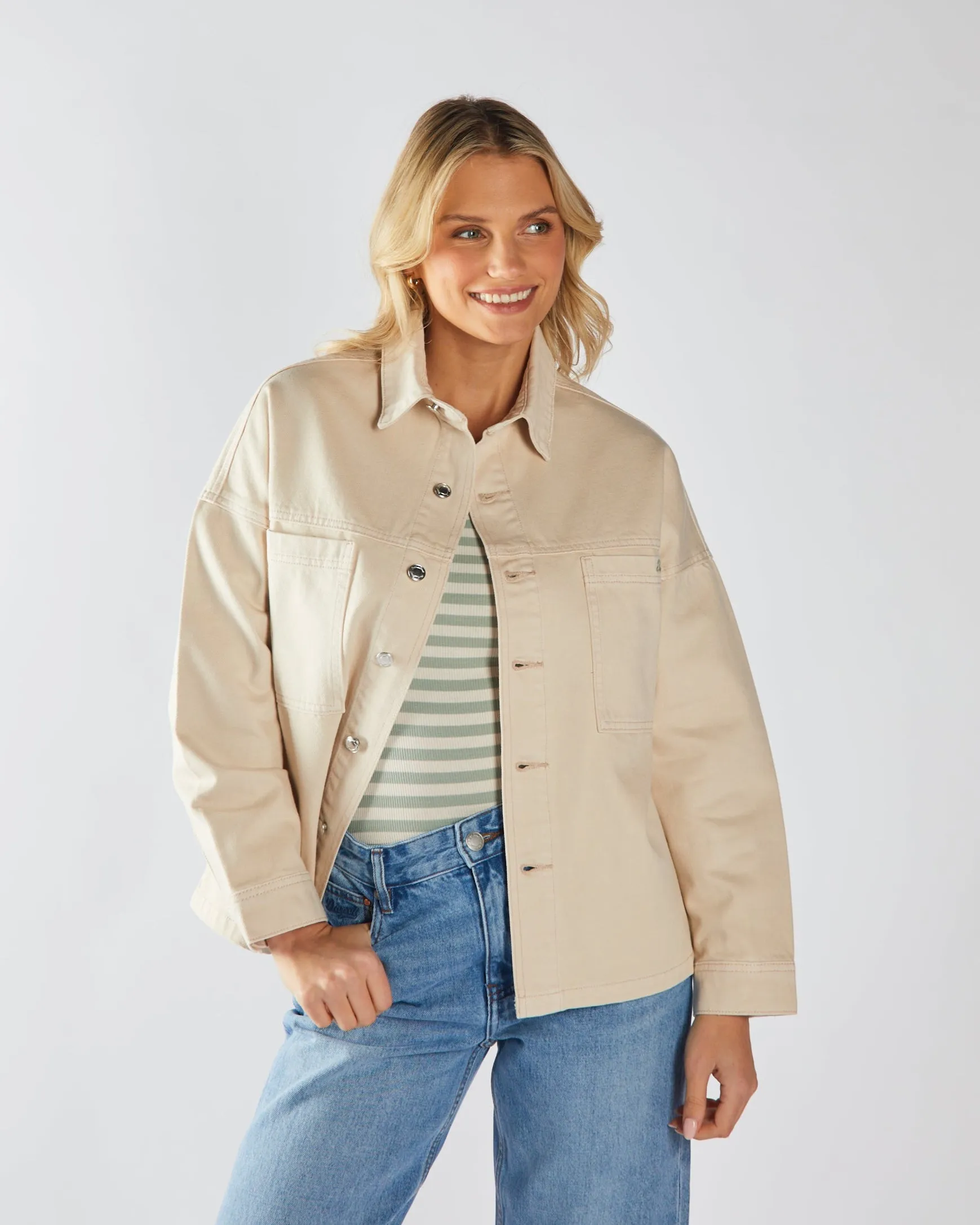 Fabrienne Denim Shirt Stone White Professional Clothing