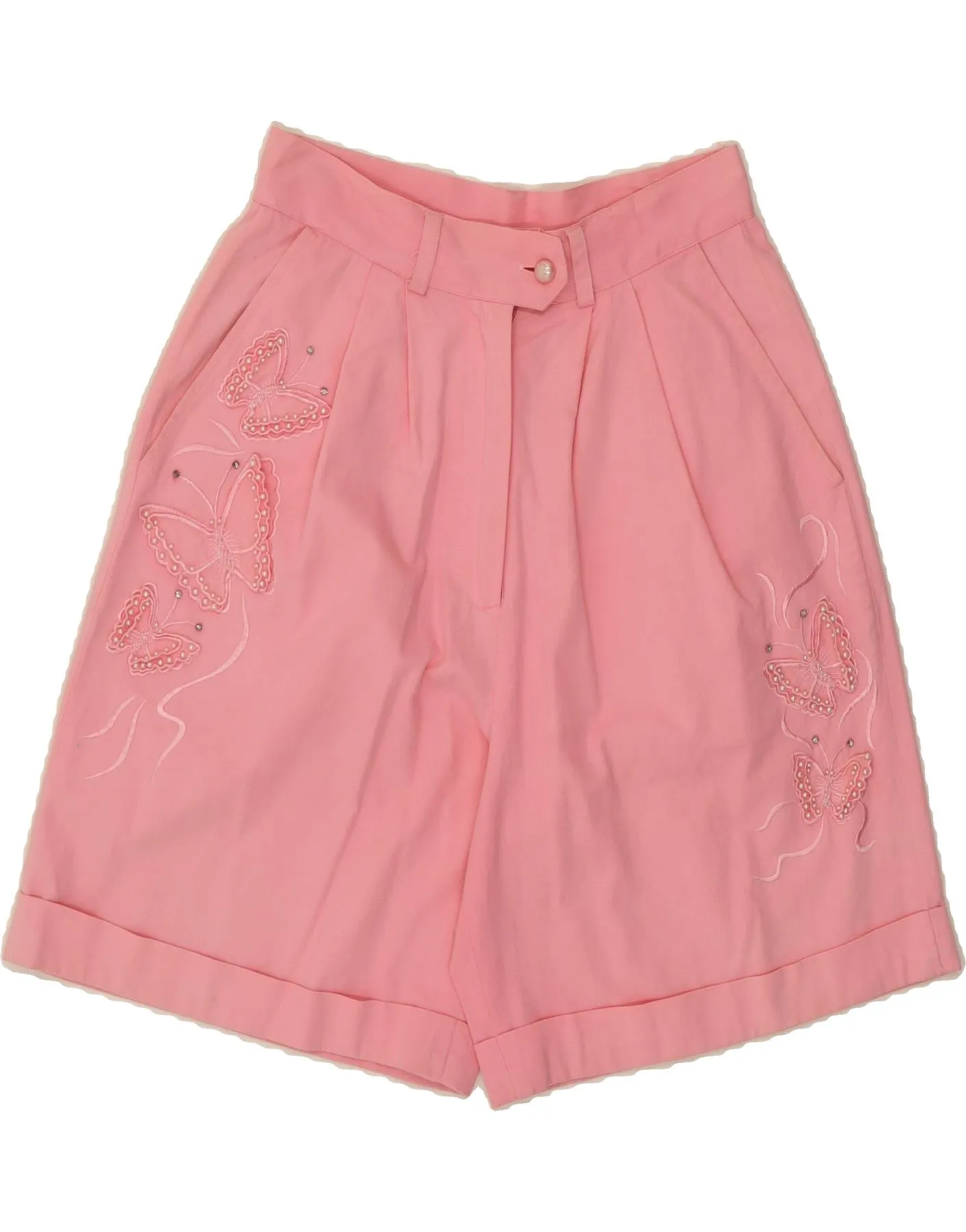 Linen blend Pocket Detailing VINTAGE Womens High Waist Chino Shorts IT 40 Small W26  Pink Cotton