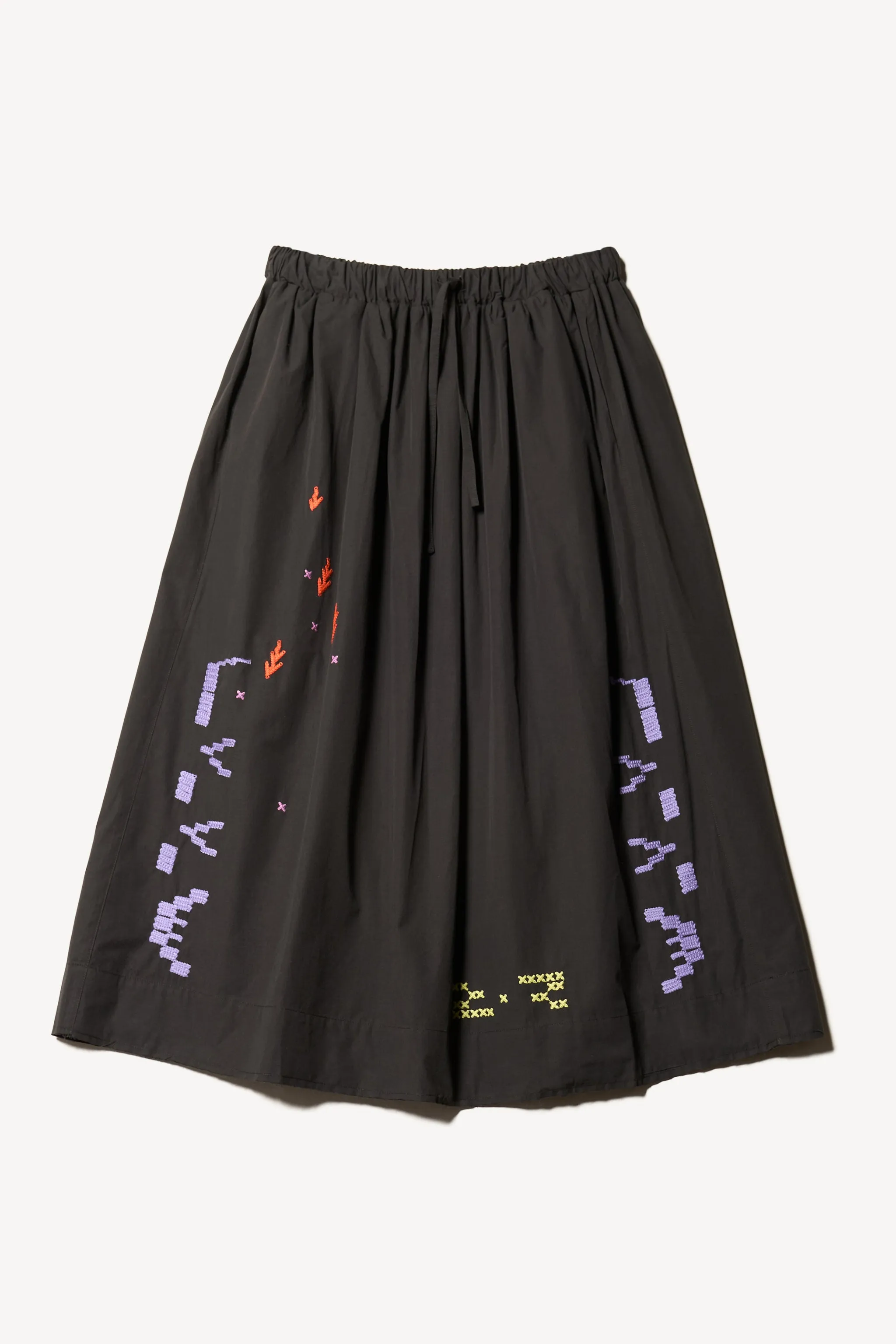 Universe Embroidered Skirt Black Soft Combo Cuffed hem