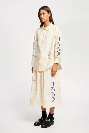 Universe Embroidered Skirt Ecru Denim style