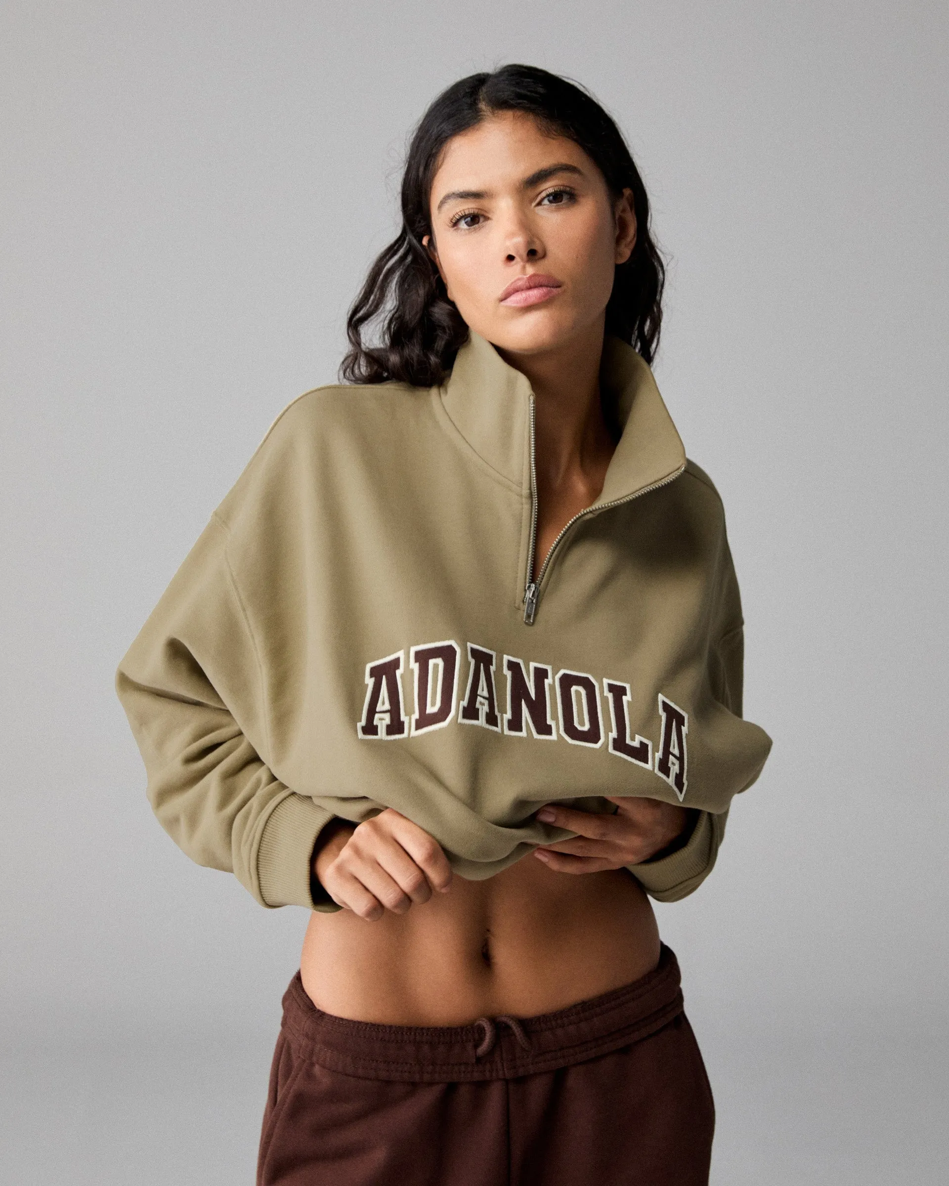 Outdoor Essential Varsity Relaxed Funnel Neck Zip Sweatshirt - Pistachio Green