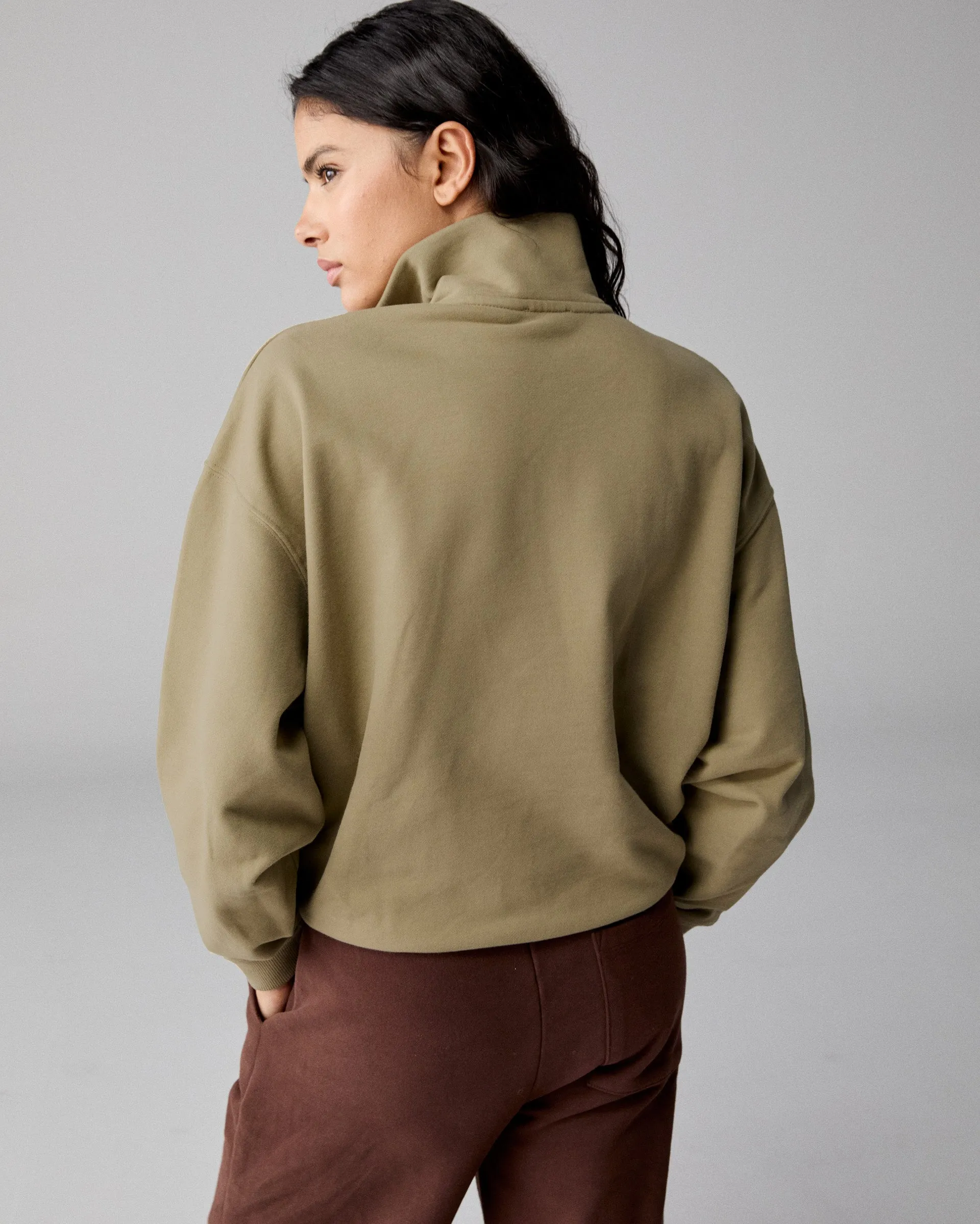Active Design Essential Chic Varsity Relaxed Funnel Neck Zip Sweatshirt - Pistachio Green