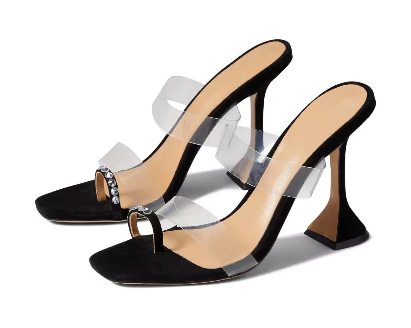 Sharp Edge Smart Footwear Tony Bianco Saffron Heel Women's US 7 Black Transparent Strap Square Toe KHD764