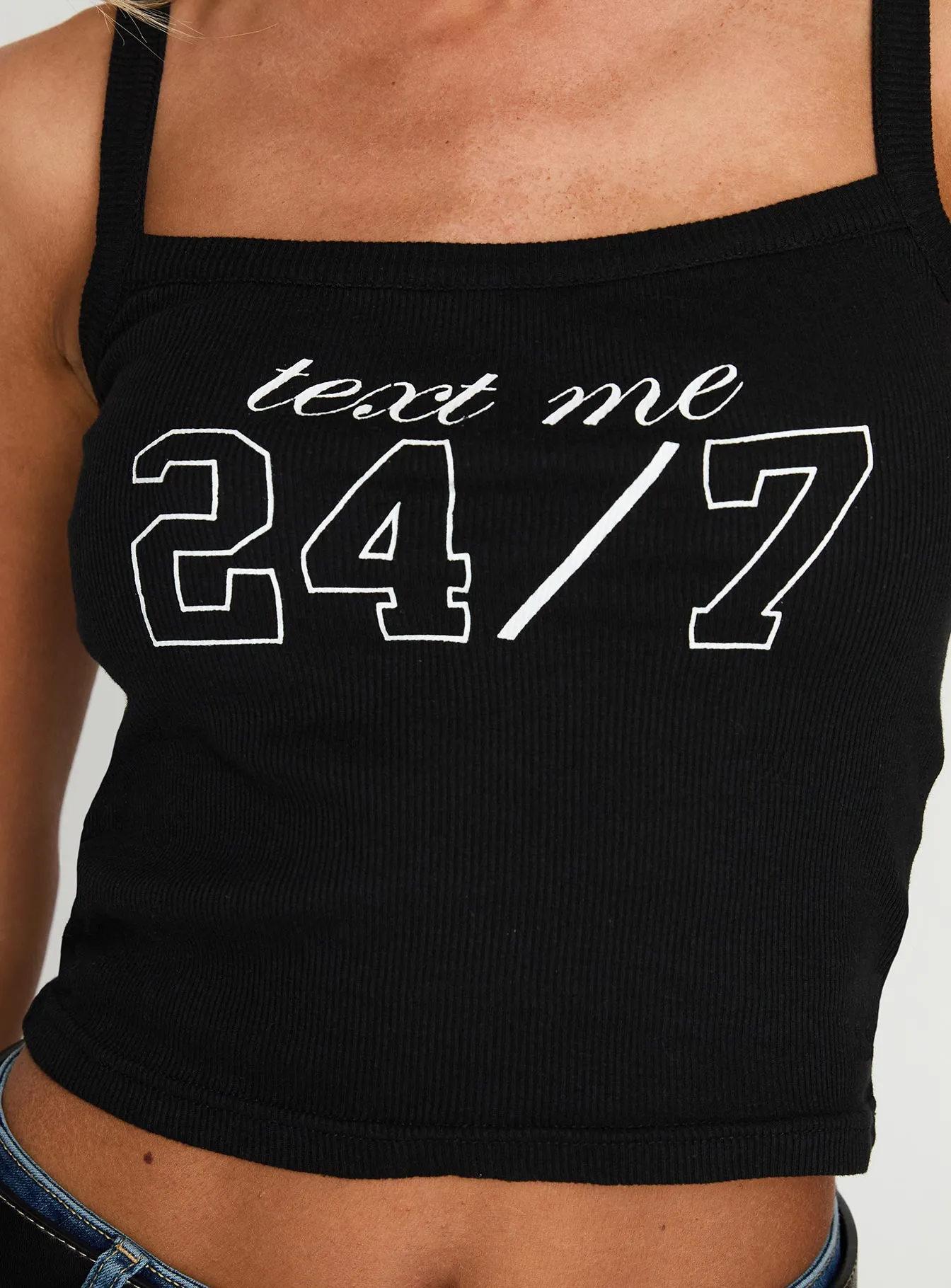 Text Me 24/7 Graphic Tank Black land mobile High End