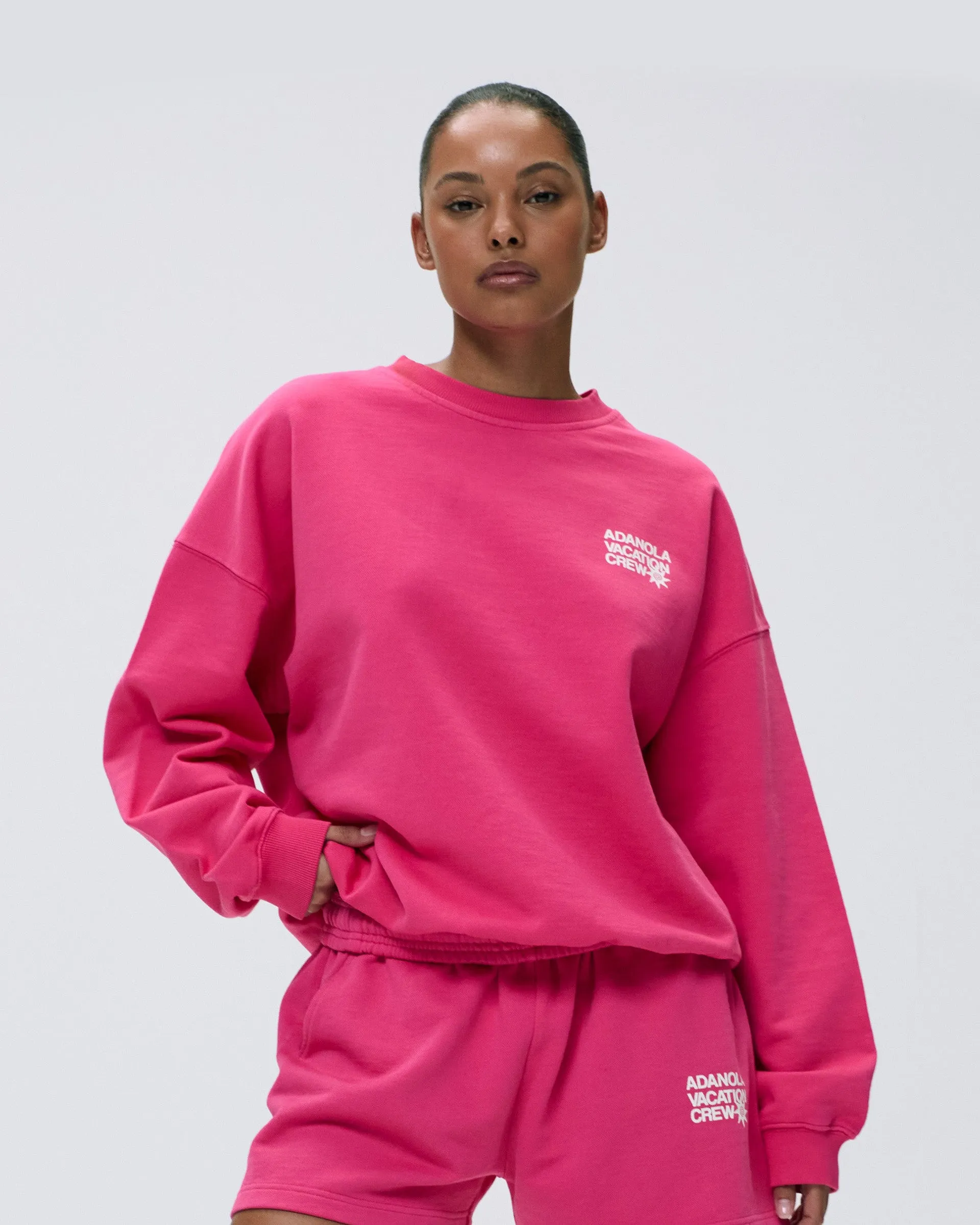 Vacation Oversized Sweatshirt - Hot Pink/Marshmallow White Fresh Sporty Chilly Weather Style