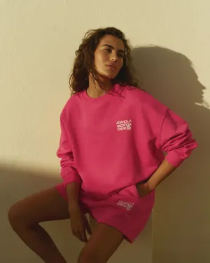 Functional Features product birthday allure Vacation Oversized Sweatshirt - Hot Pink/Marshmallow White