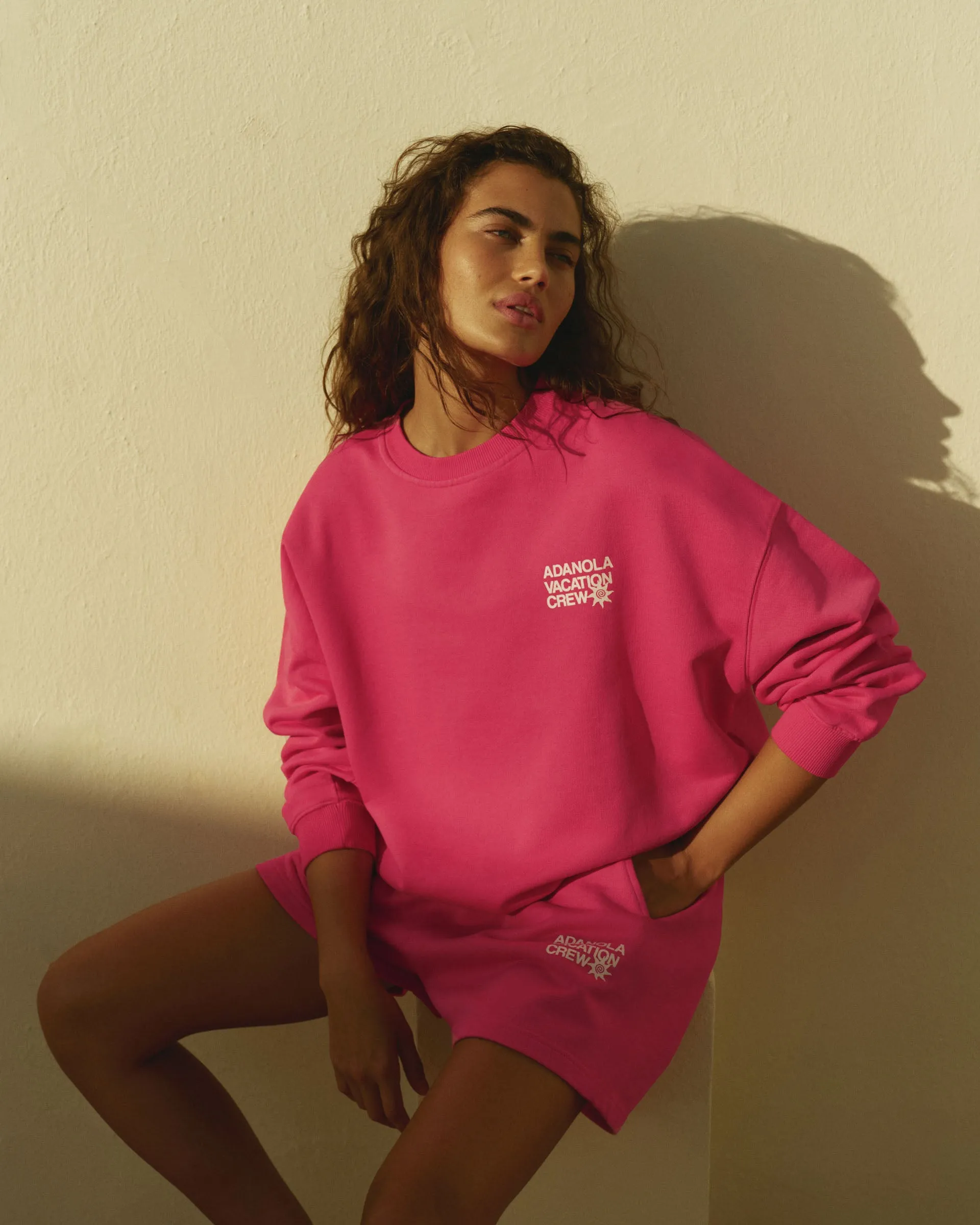 Functional Features product birthday allure Vacation Oversized Sweatshirt - Hot Pink/Marshmallow White