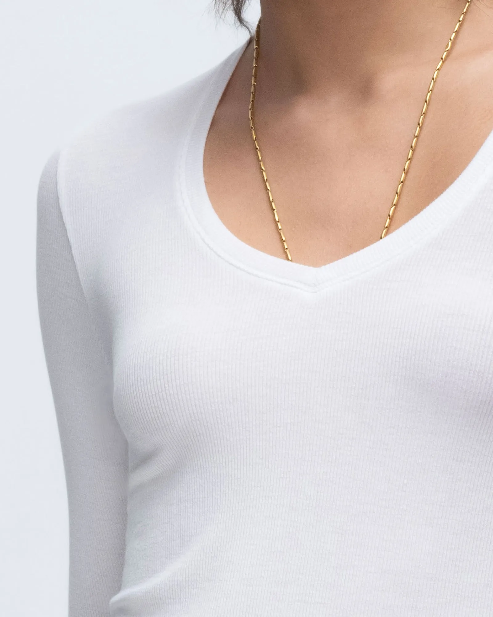 Modal Rib Long Sleeve V-Neck Tee - White fade resistant color