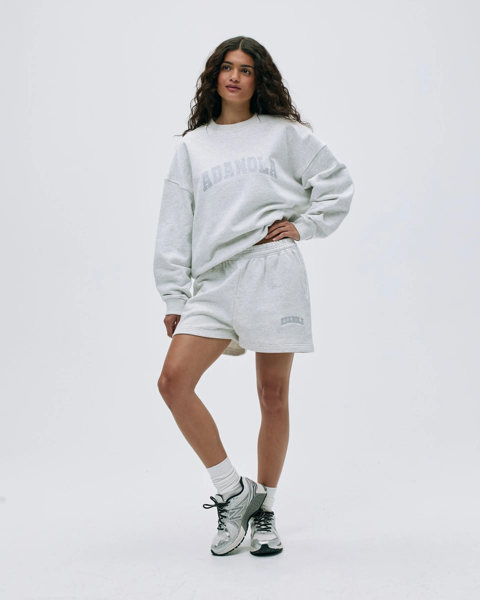 Versatile Layer Varsity Chainstitch Oversized Sweatshirt - Light Grey Melange