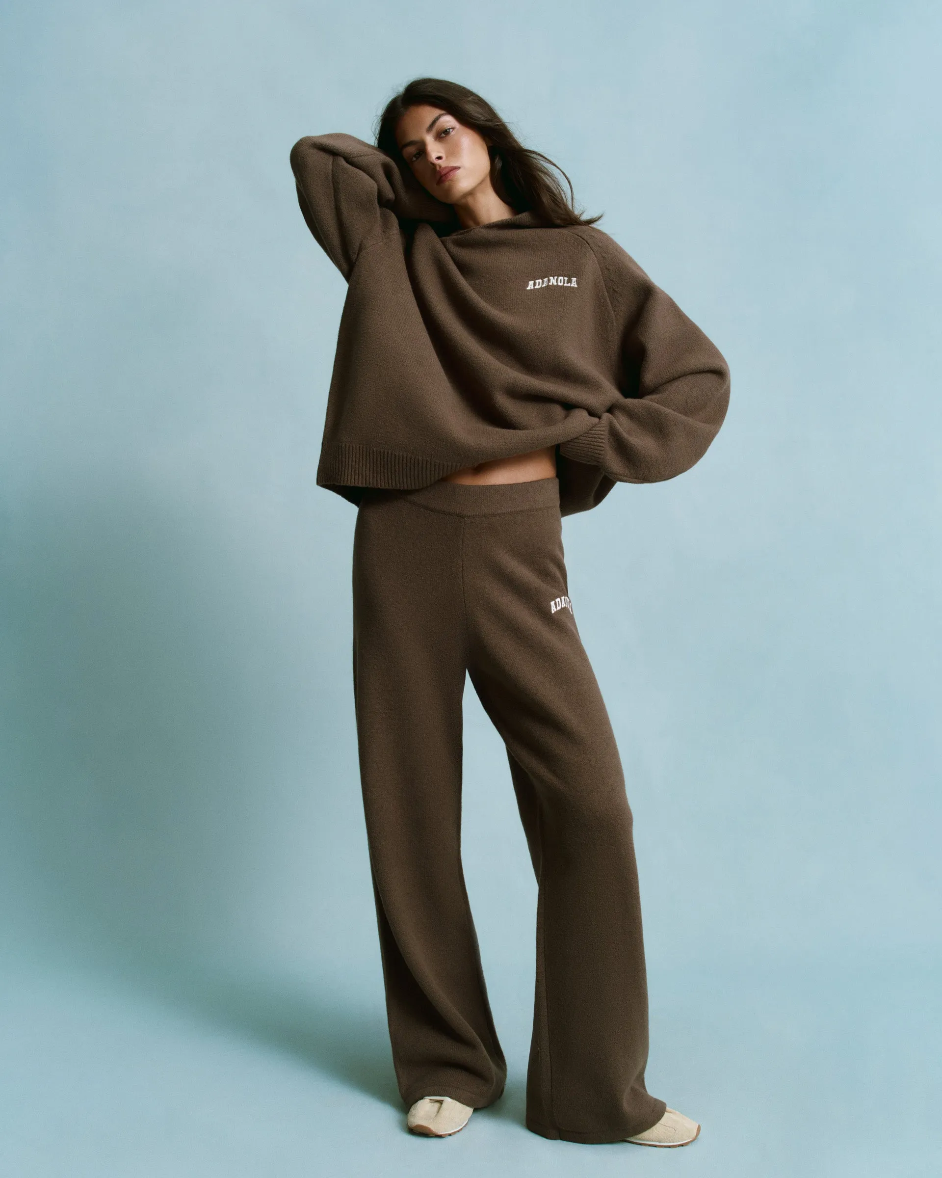 Varsity Knit Straight Leg Sweatpants - Dark Cocoa Brown/Marshmallow White Active Look