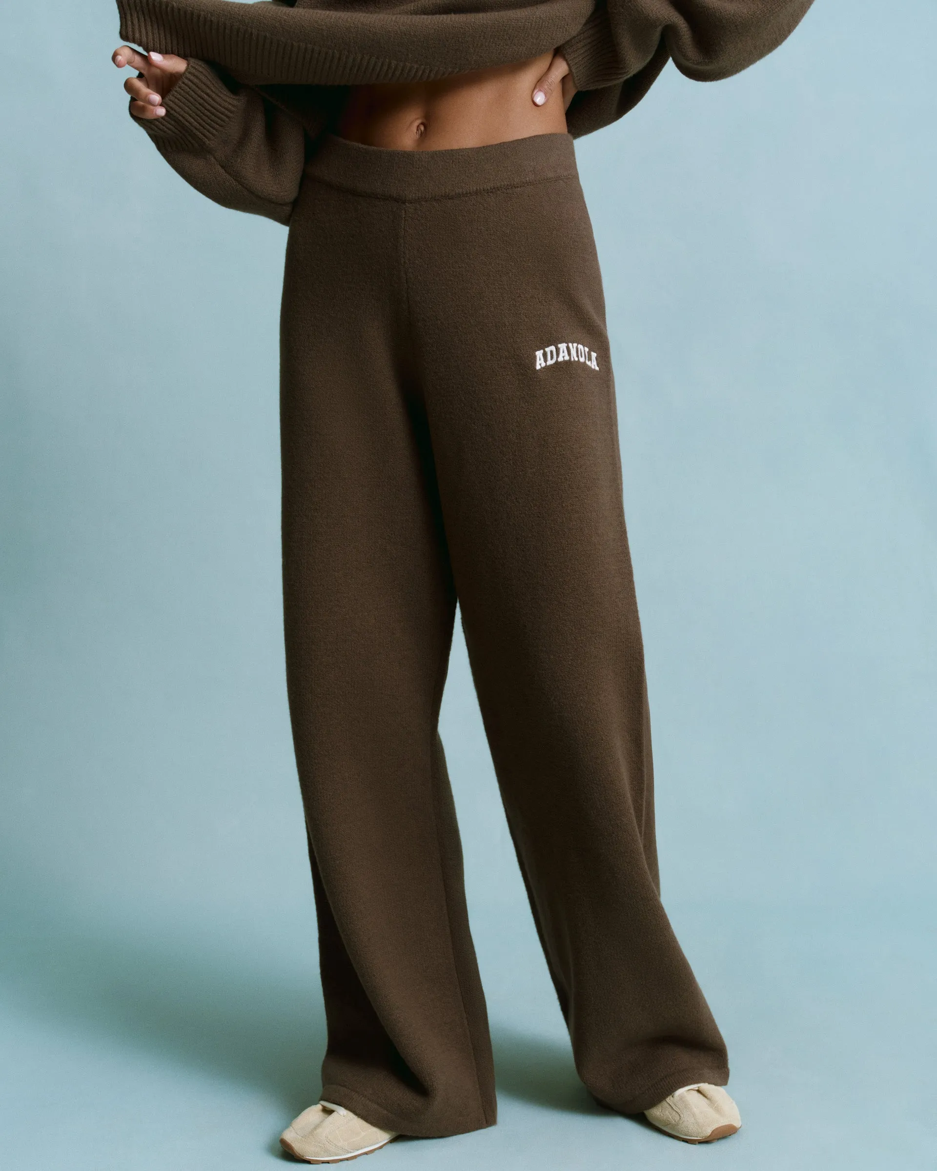 Varsity Knit Straight Leg Sweatpants - Dark Cocoa Brown/Marshmallow White PermeableCloth