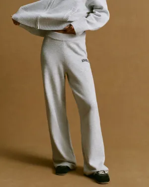 Relaxed Vibe Varsity Knit Straight Leg Sweatpants - Light Grey Melange/Navy Blue