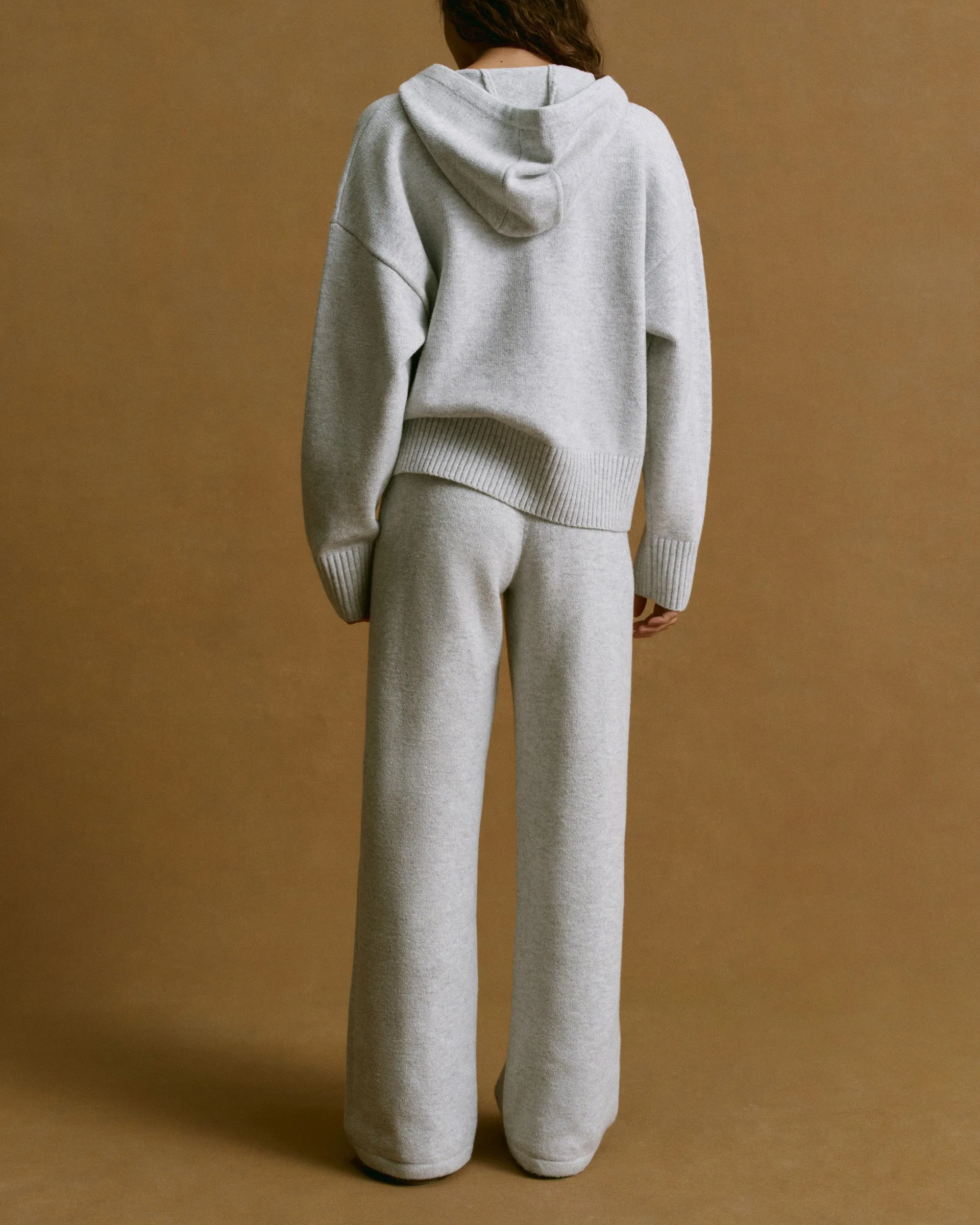 Zip-off legs Varsity Knit Straight Leg Sweatpants - Light Grey Melange/Navy Blue