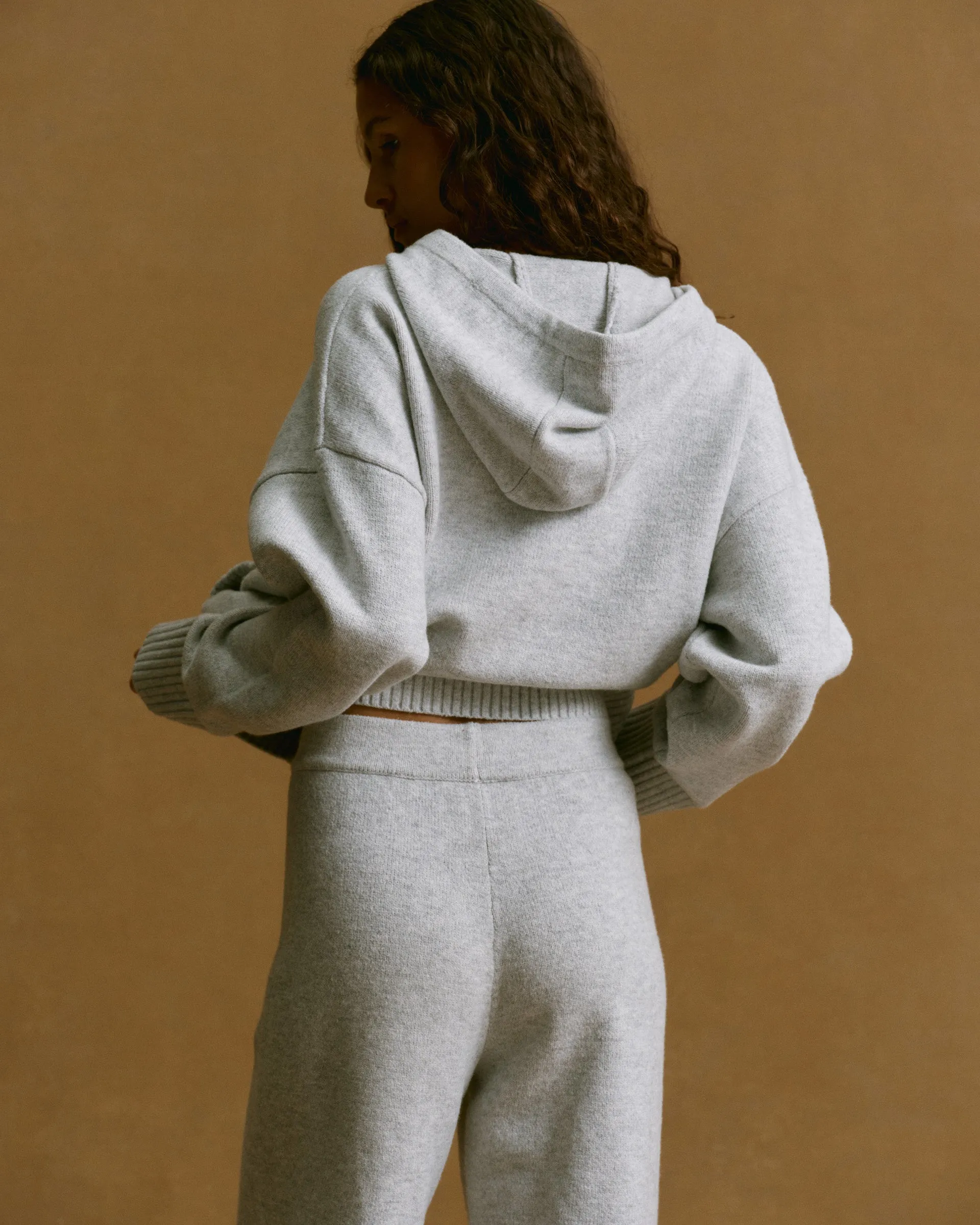 Varsity Knit Straight Leg Sweatpants - Light Grey Melange/Navy Blue Secure Cuff Design Perfect Layer