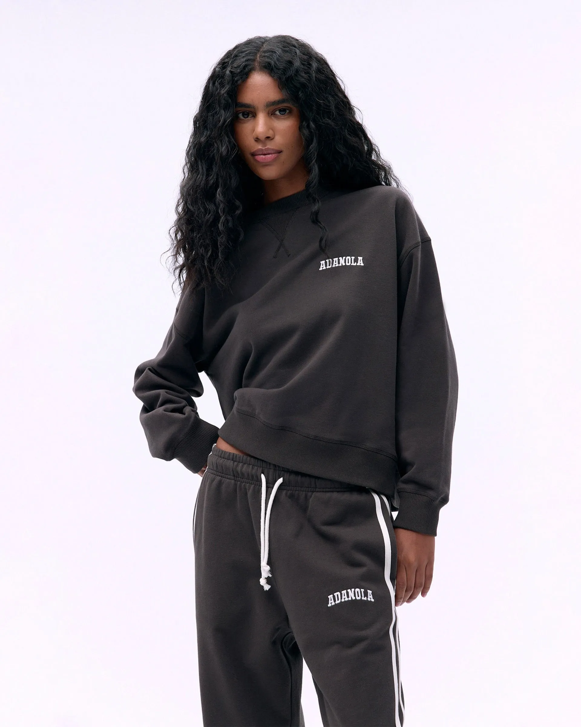 Varsity Loose Fit Sweatshirt - Coffee Bean/Marshmallow White Flannel