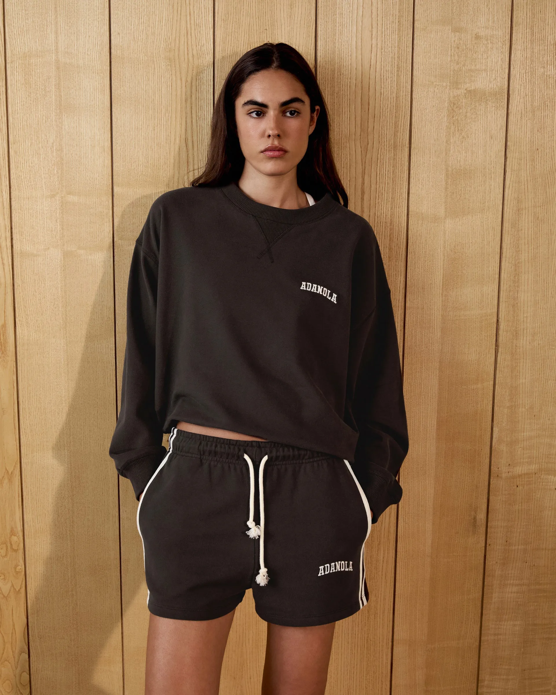 right for formal events Backpacking Essential Varsity Loose Fit Sweatshirt - Coffee Bean/Marshmallow White