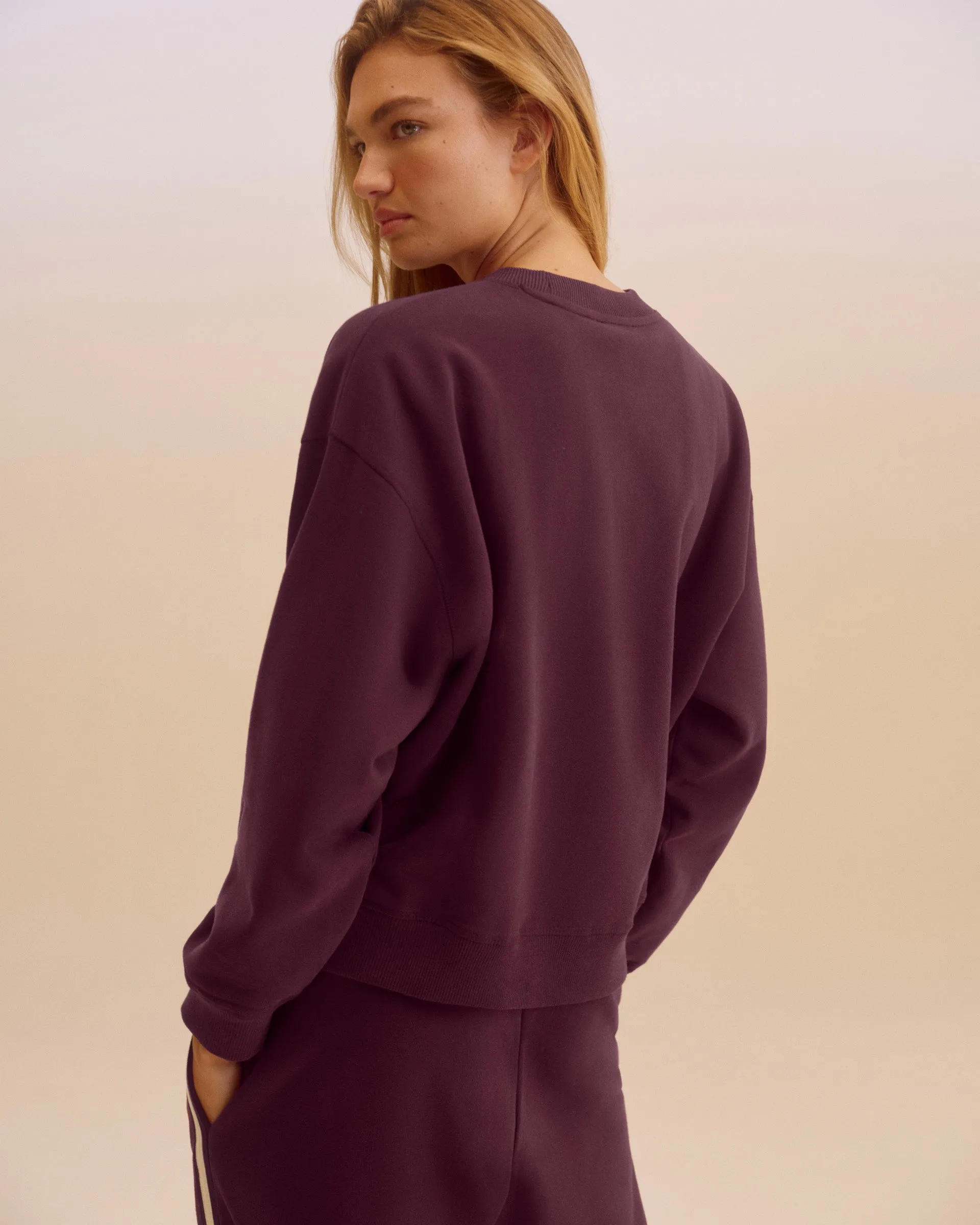 twill snowboarding suitable Varsity Loose Fit Sweatshirt - Dark Cherry/Marshmallow White