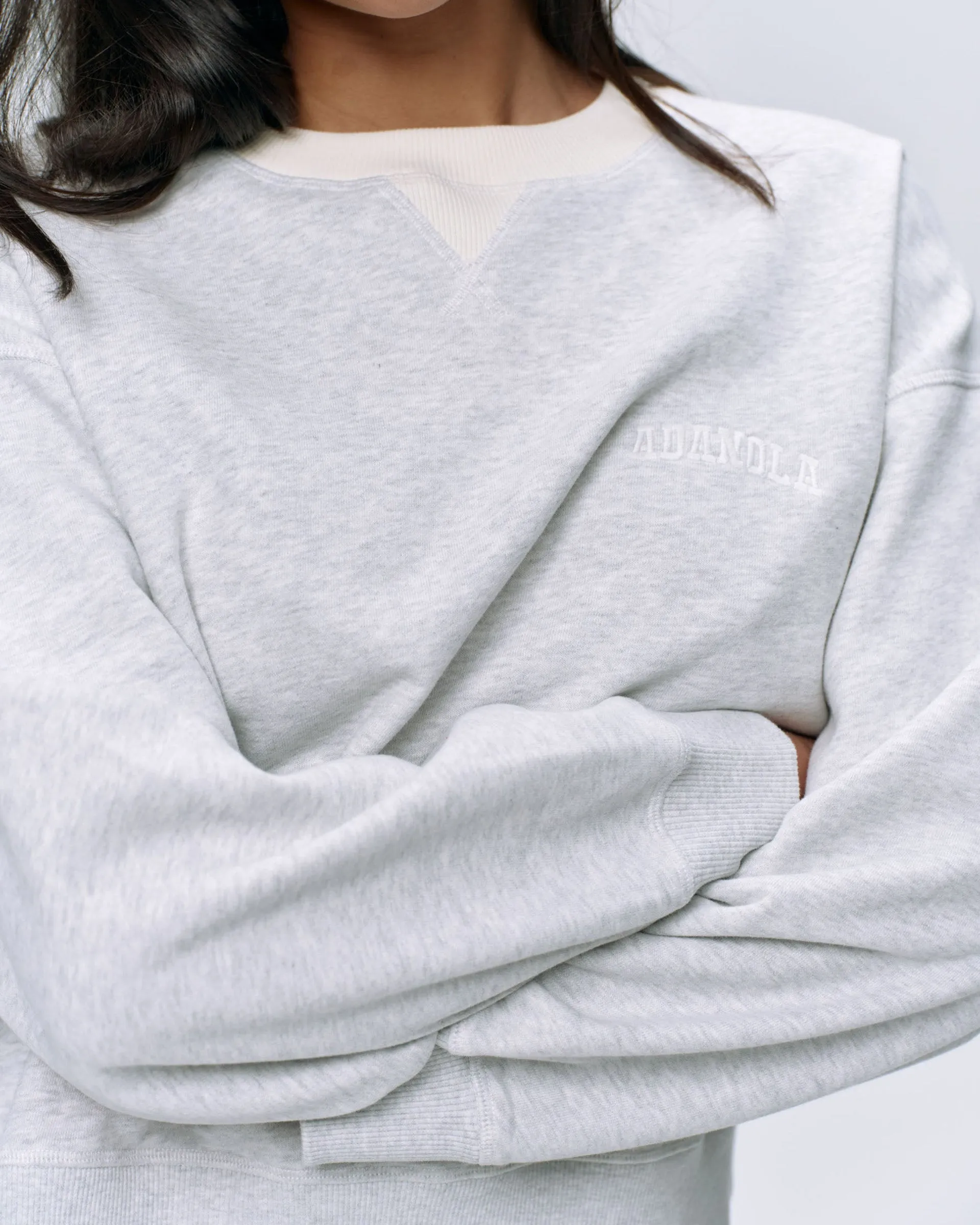 Varsity Loose Fit Sweatshirt - Light Grey Melange/Marshmallow White duck cloth