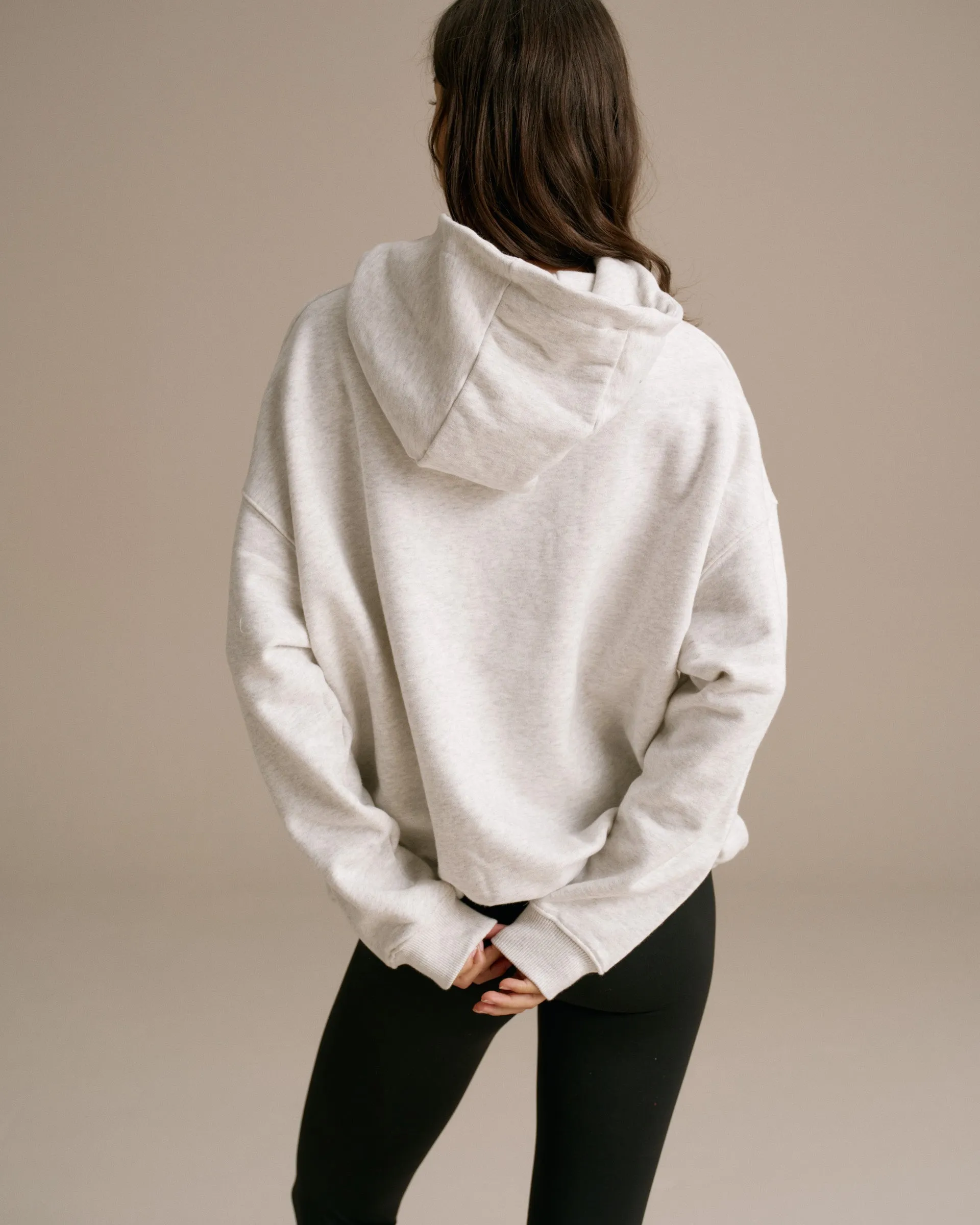 Essential Relaxed Varsity Oversized Hoodie - Light Grey Melange/Black
