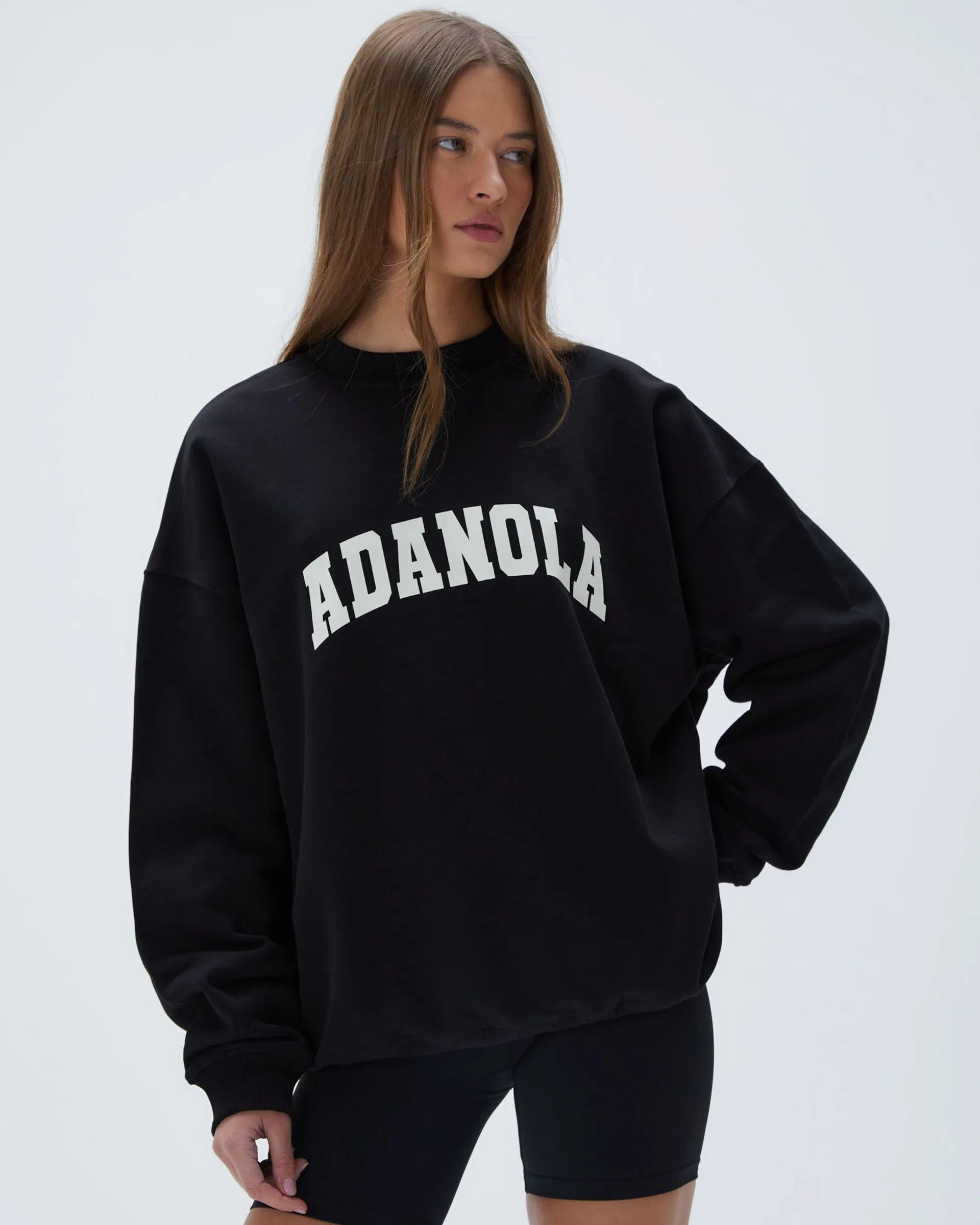Soft Feel Autumn Wear Varsity Oversized Sweatshirt - Black