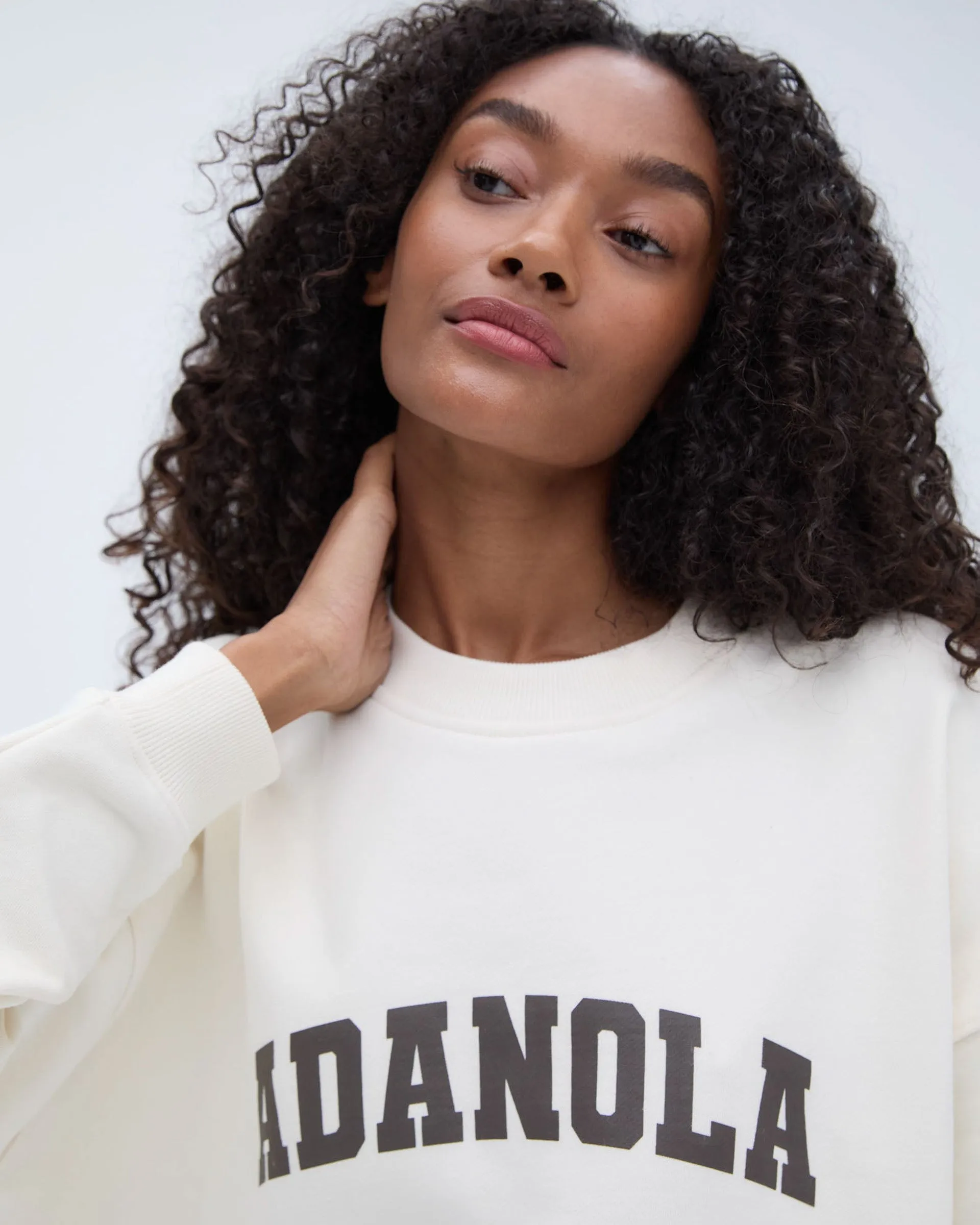 Varsity Oversized Sweatshirt - Marshmallow White/Coffee Bean Classic Relaxed product running suitability