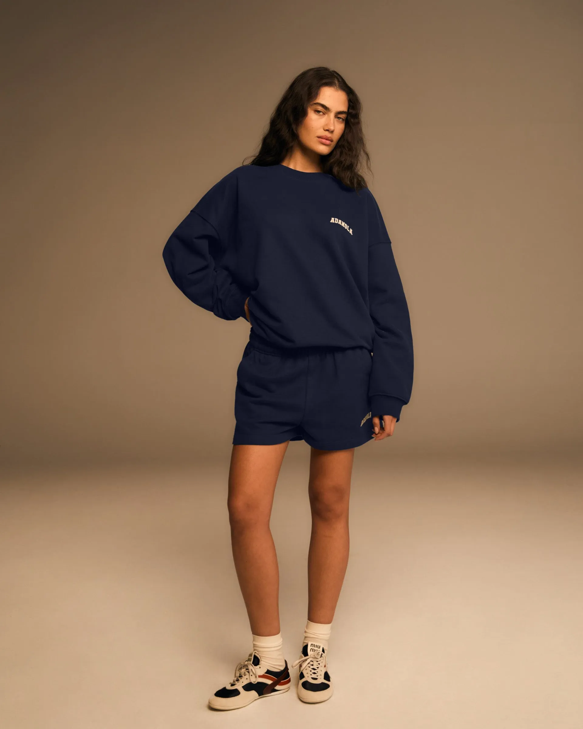 Half sleeve Varsity Oversized Sweatshirt - Navy Blue/Marshmallow White