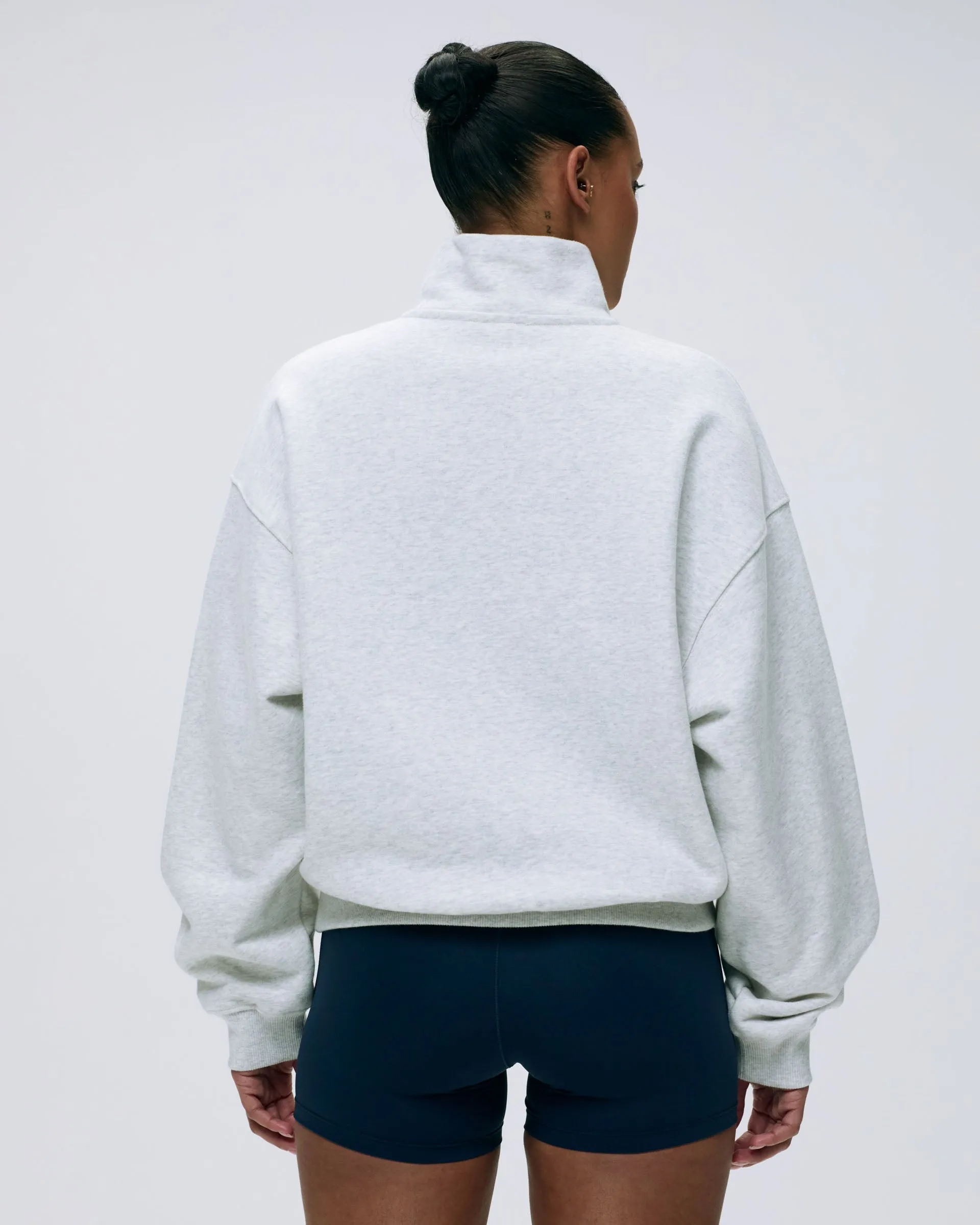 Essential Layer ironable Varsity Relaxed Funnel Neck Zip Sweatshirt - Light Grey Melange/Navy Blue