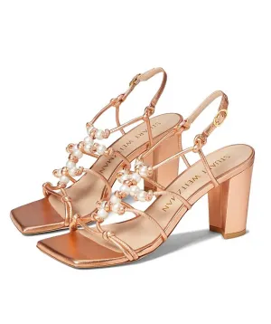 Pearl Knot 80 Block Heels In Mango Liquid Metallic Classic Booties City Energy