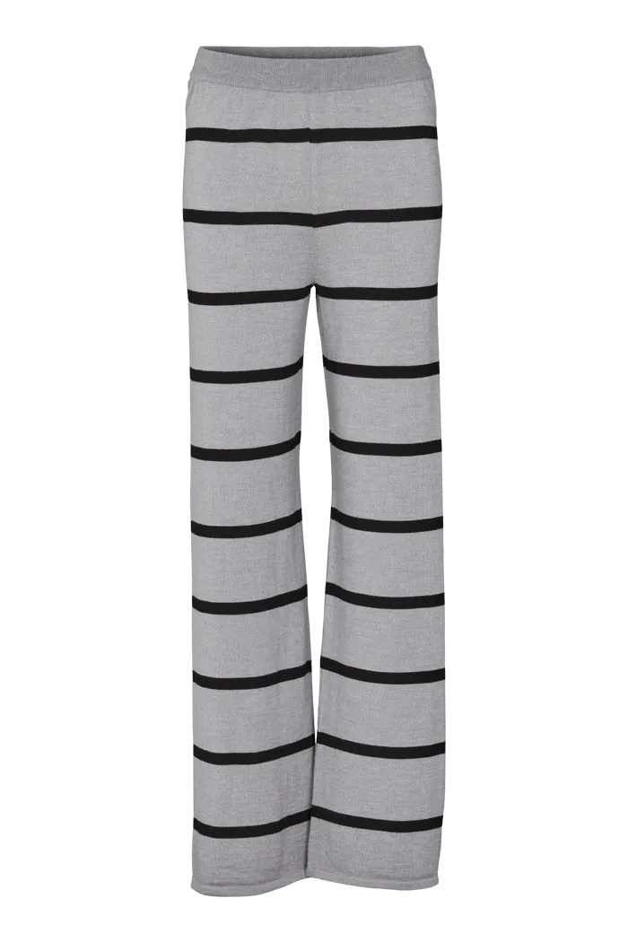 Stylish Waistband Vera Wide Pants - Light Grey Melange / Black