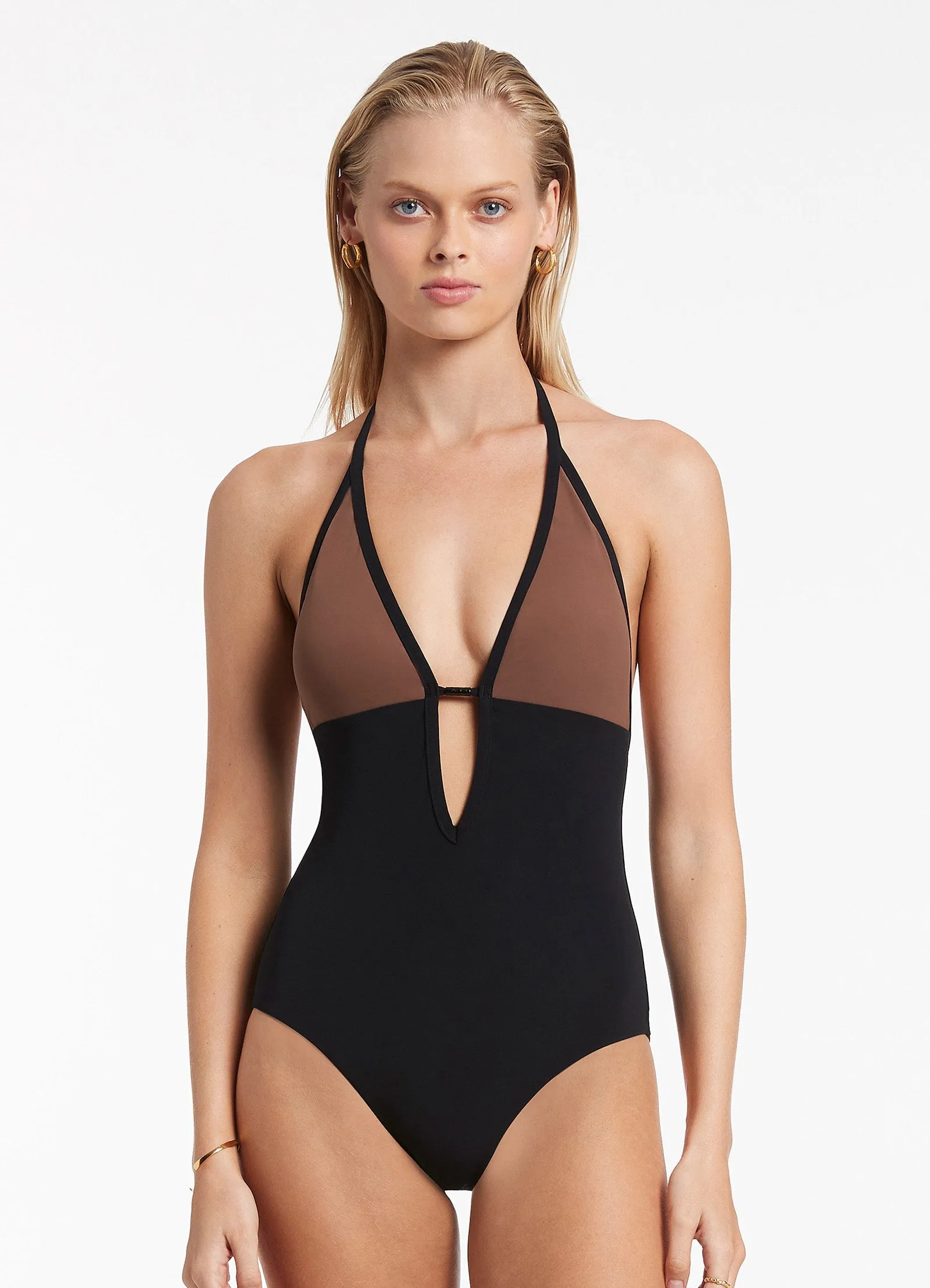 Pool Days Fashionable Look Versa Plunge One Piece - Latte