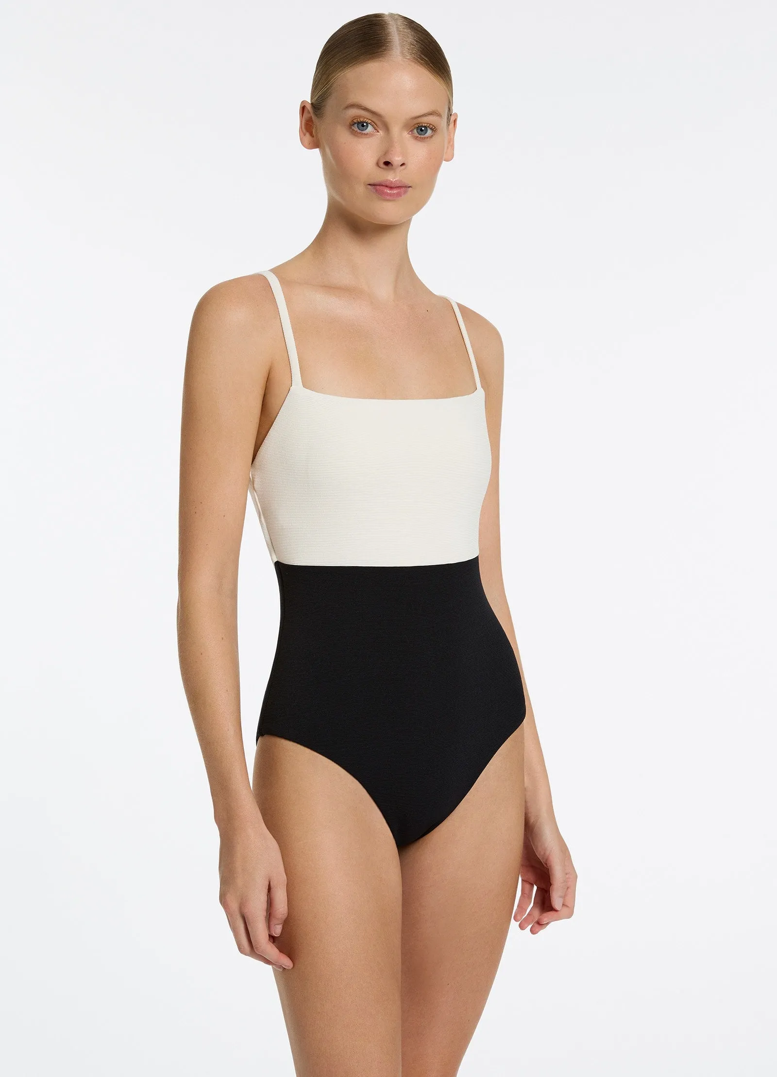 Versa Rib Minimal Tank One Piece - Black/Cream Geometric-Shapes
