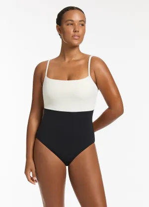 Versa Rib Minimal Tank One Piece - Black/Cream Double Layered Lining
