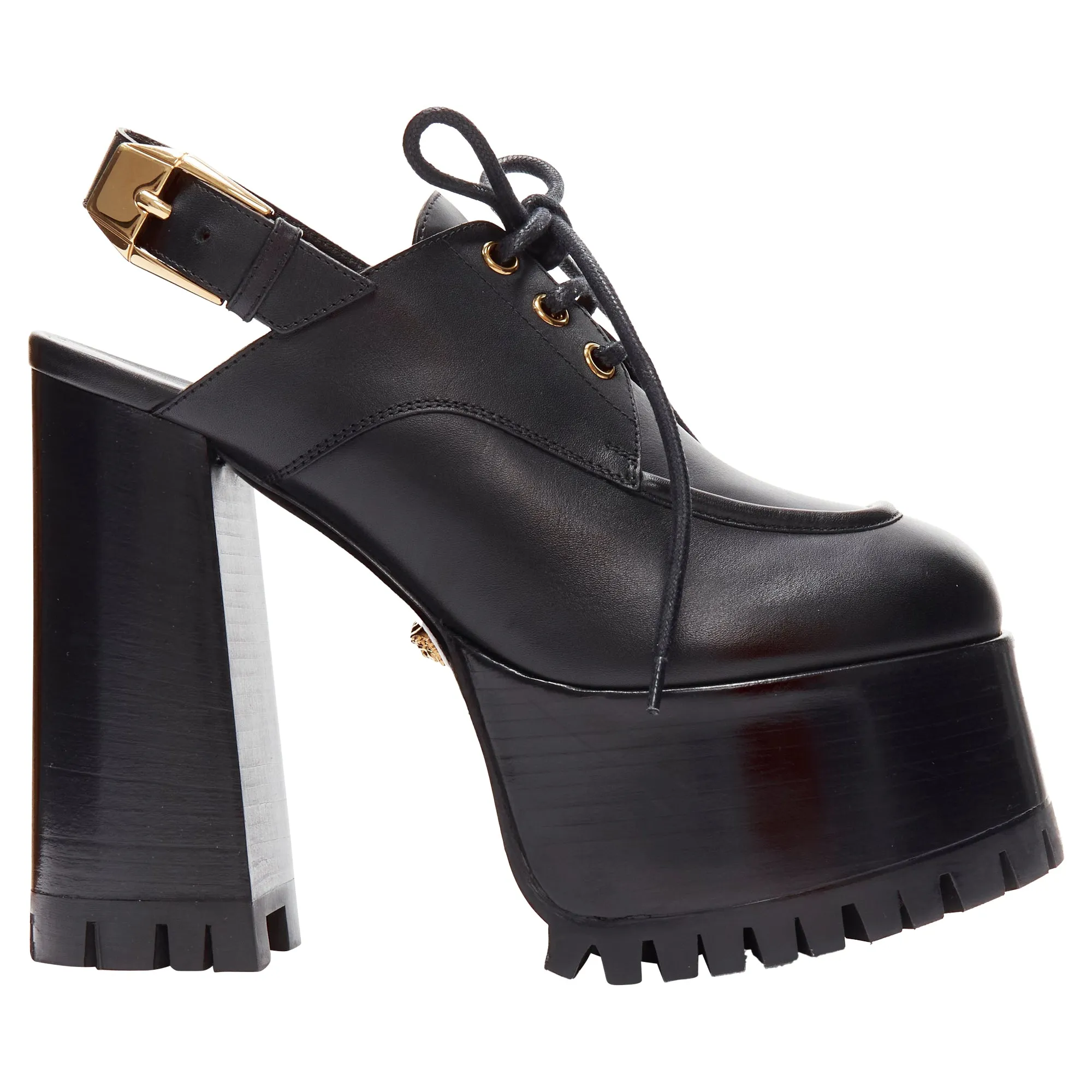 Cushioned Versace buckle sling back platform loafer