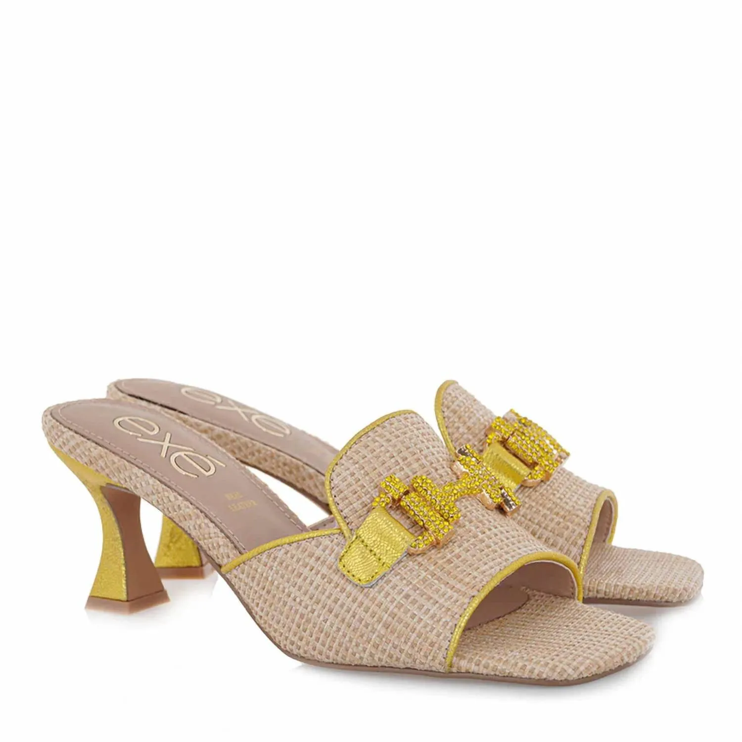 Lucia Raffia Beige Sandal In Yellow Evening Stilettos Soft Motion