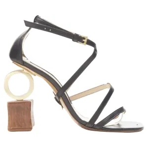 Floral Stilettos Work Footwear Jacquemus architectural wood block ring strappy heel