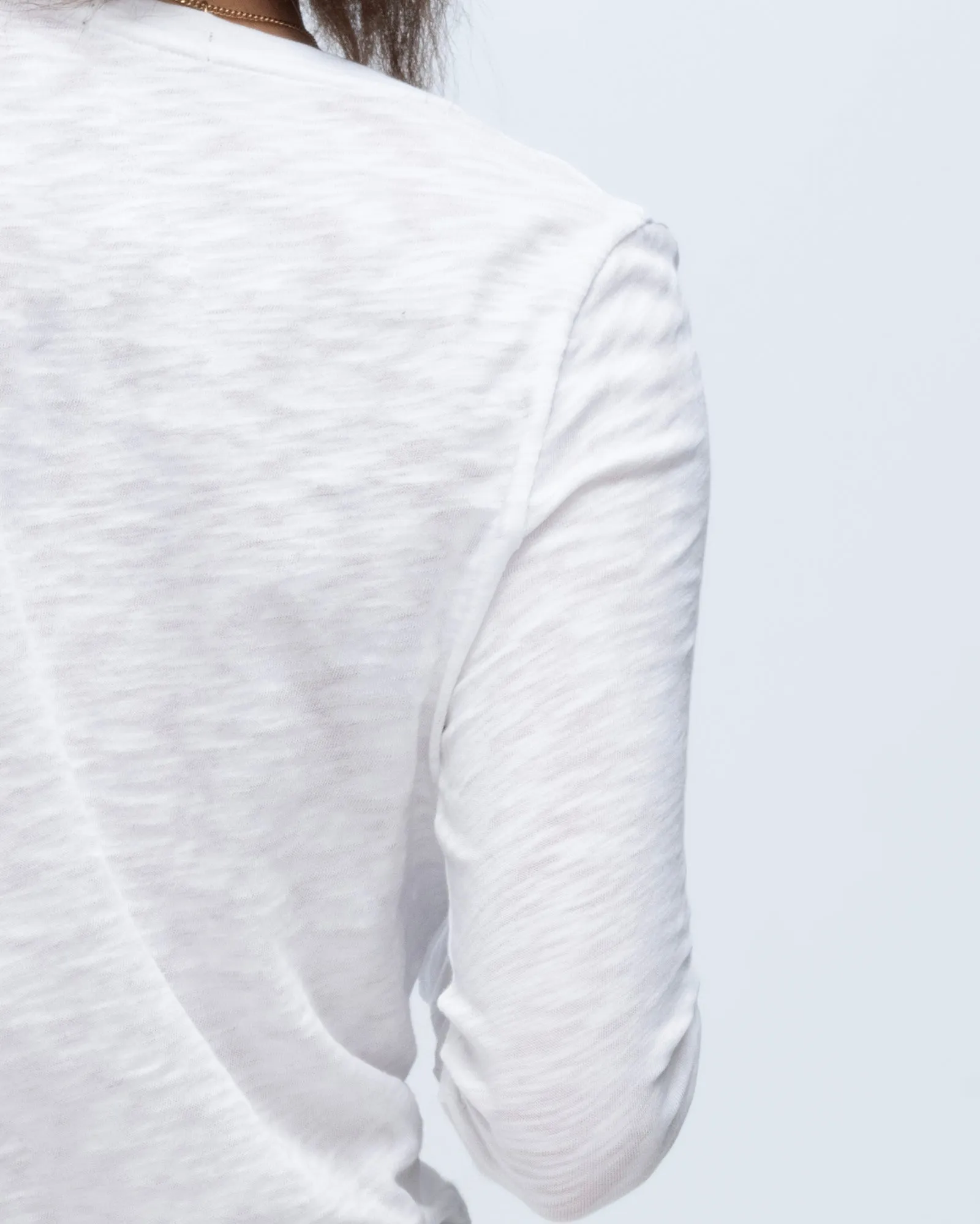 light layering Slub Jersey Long Sleeve V-Neck Tee - White