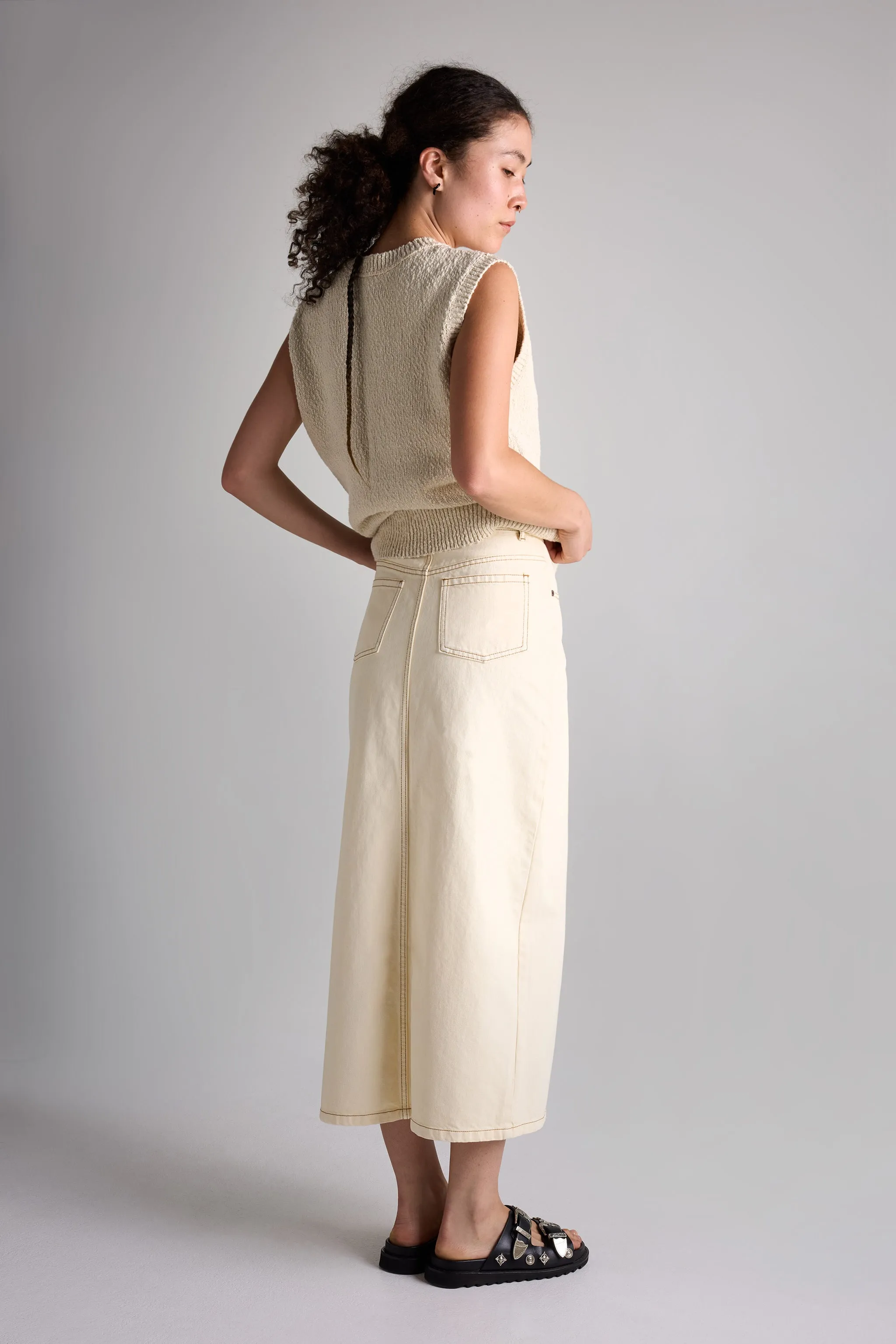 Vivendi Denim Skirt Ecru Limited Release Mood Dressing