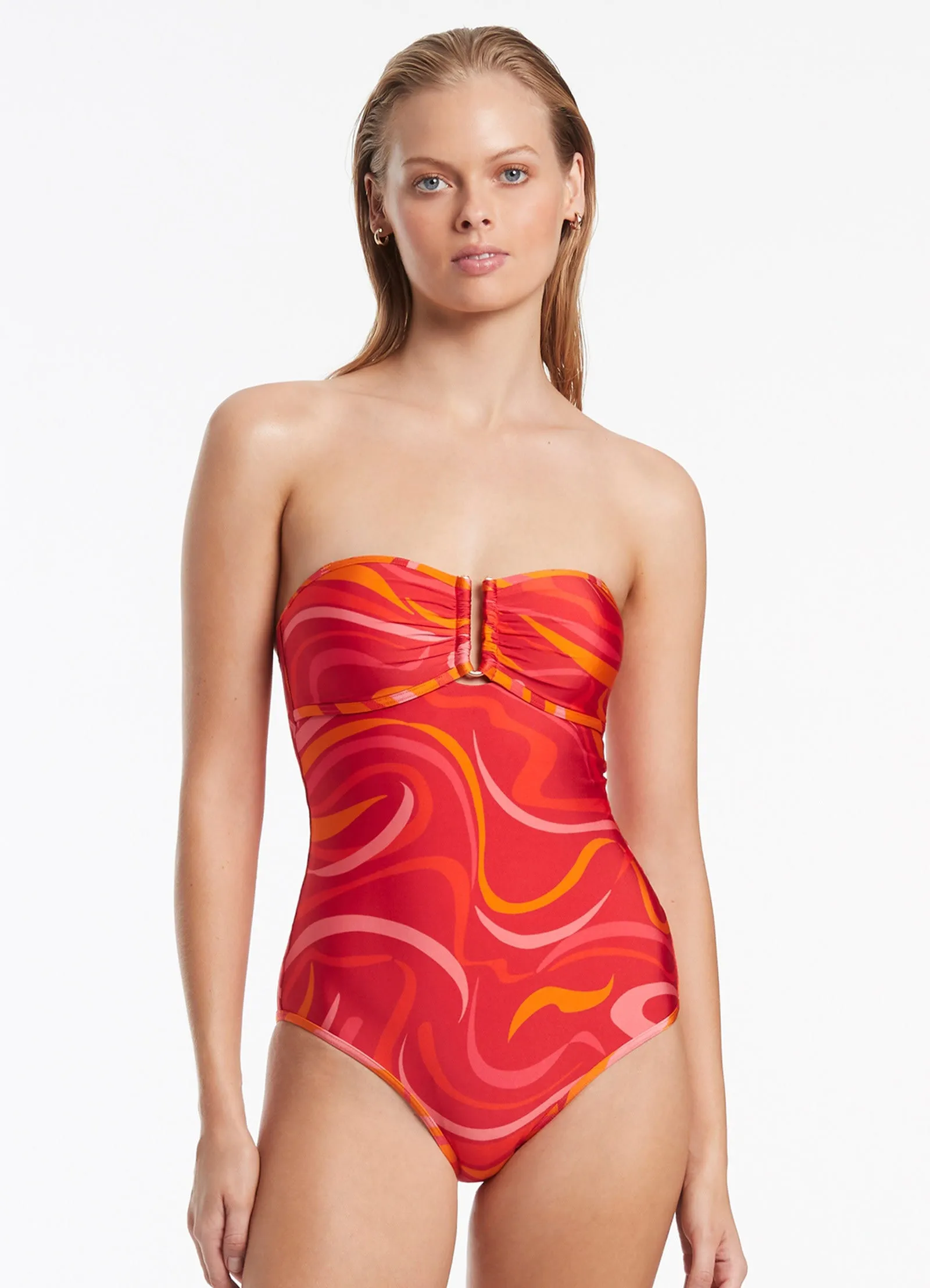 Lively Patterns Halter-Neck Vortici Bandeau One Piece - Cherry