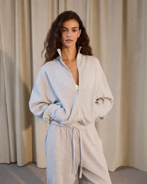 Cold-Weather Wear product stain resistant convenience Waffle Full Zip Funnel Neck Sweatshirt - Light Grey Melange