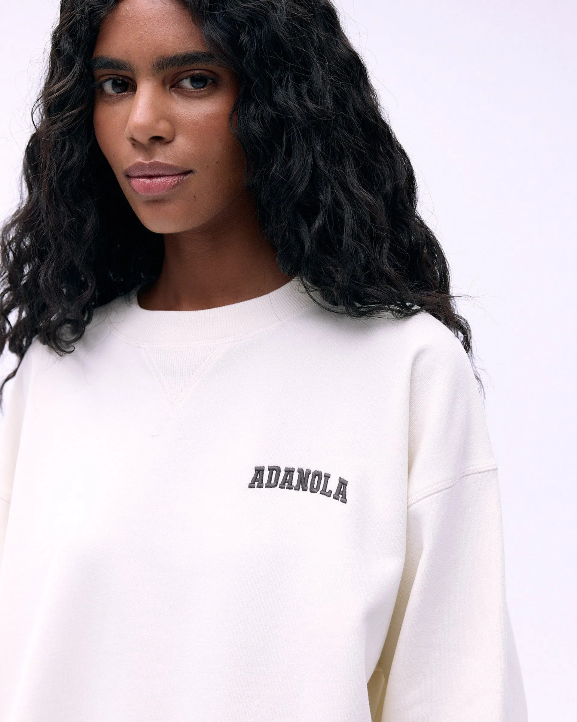 Stylish Layer product luxury indulgence Varsity Loose Fit Sweatshirt - Marshmallow White/Coffee Bean