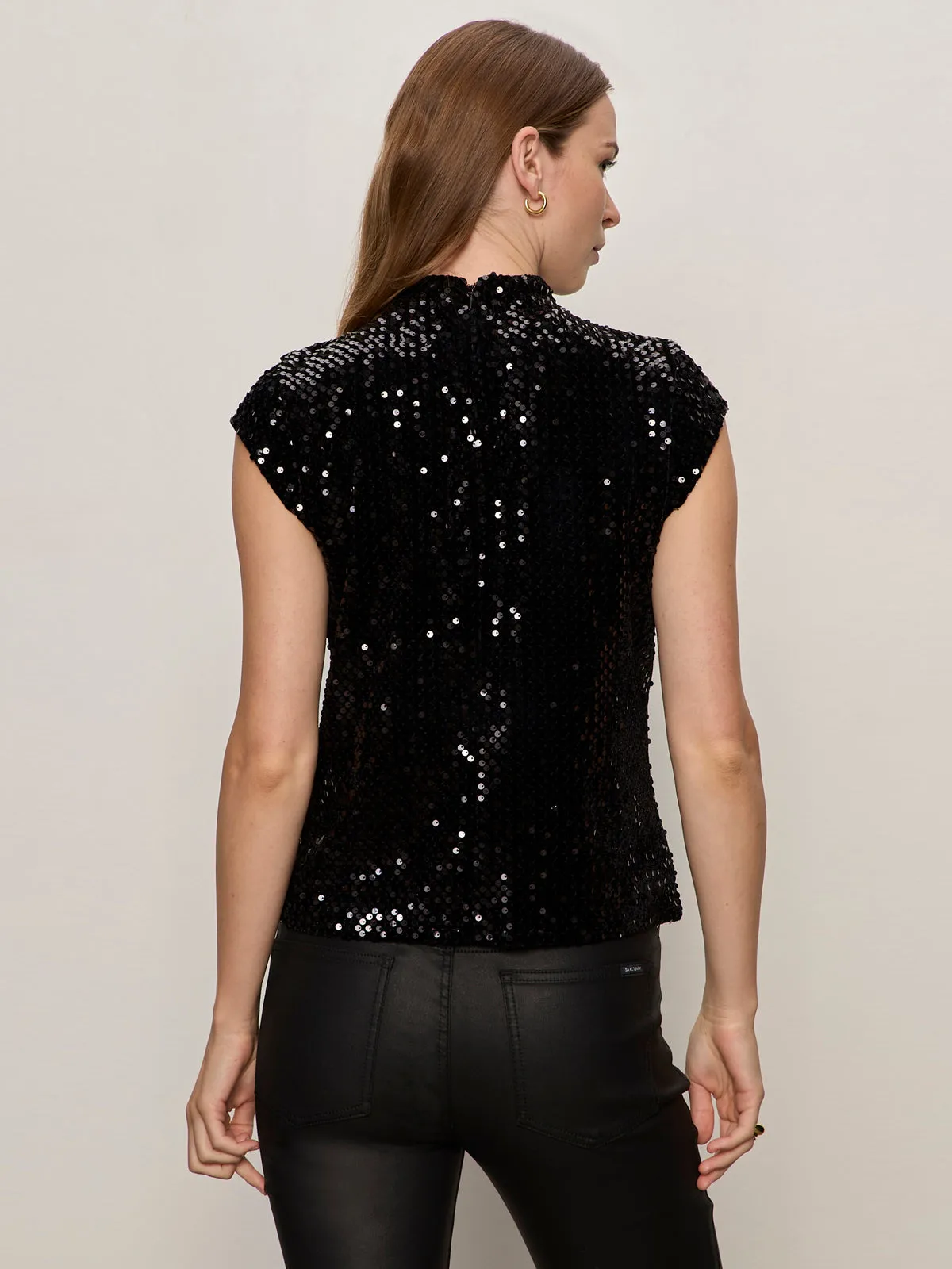 Funnel Neck Sequin Top Black Soft and breathable