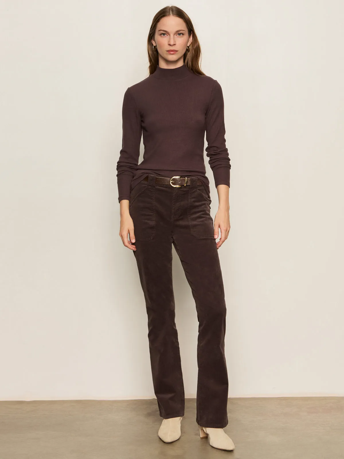 Long Sleeve Mock Essential Top Semi Sweet Buttery Soft Fabric Weekend Style