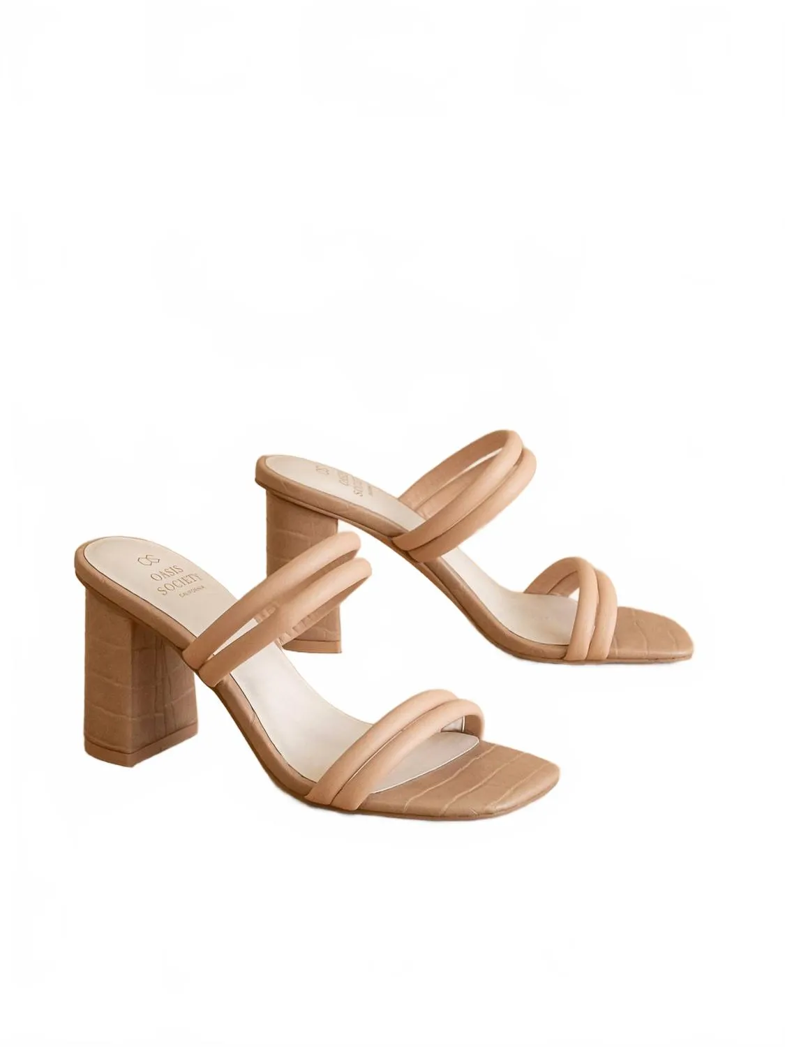 Women's Angela Strappy Gator Block Heel Sandal In Nude Lightweight Sole